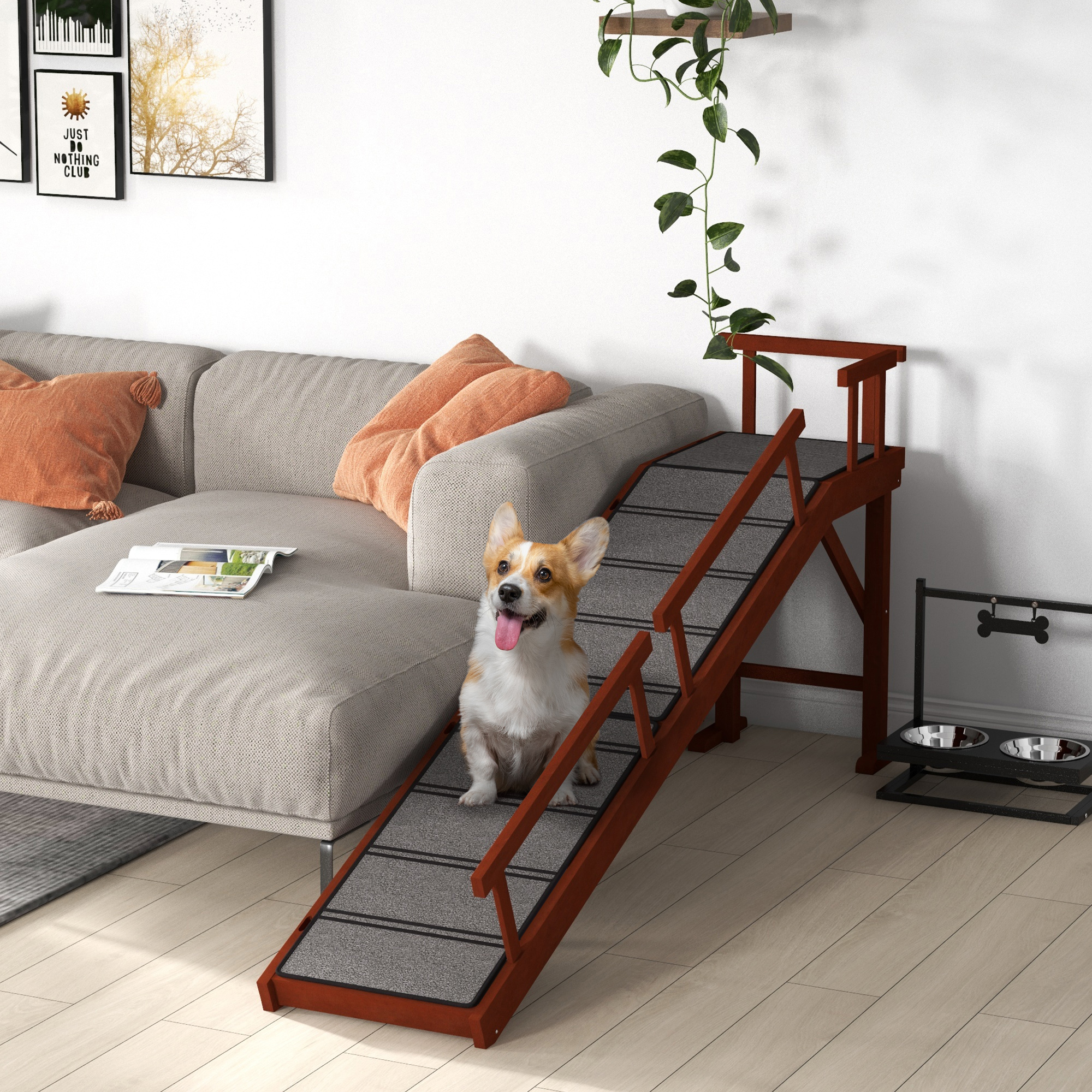 Rampe chien bois 73po, surface antidérapante