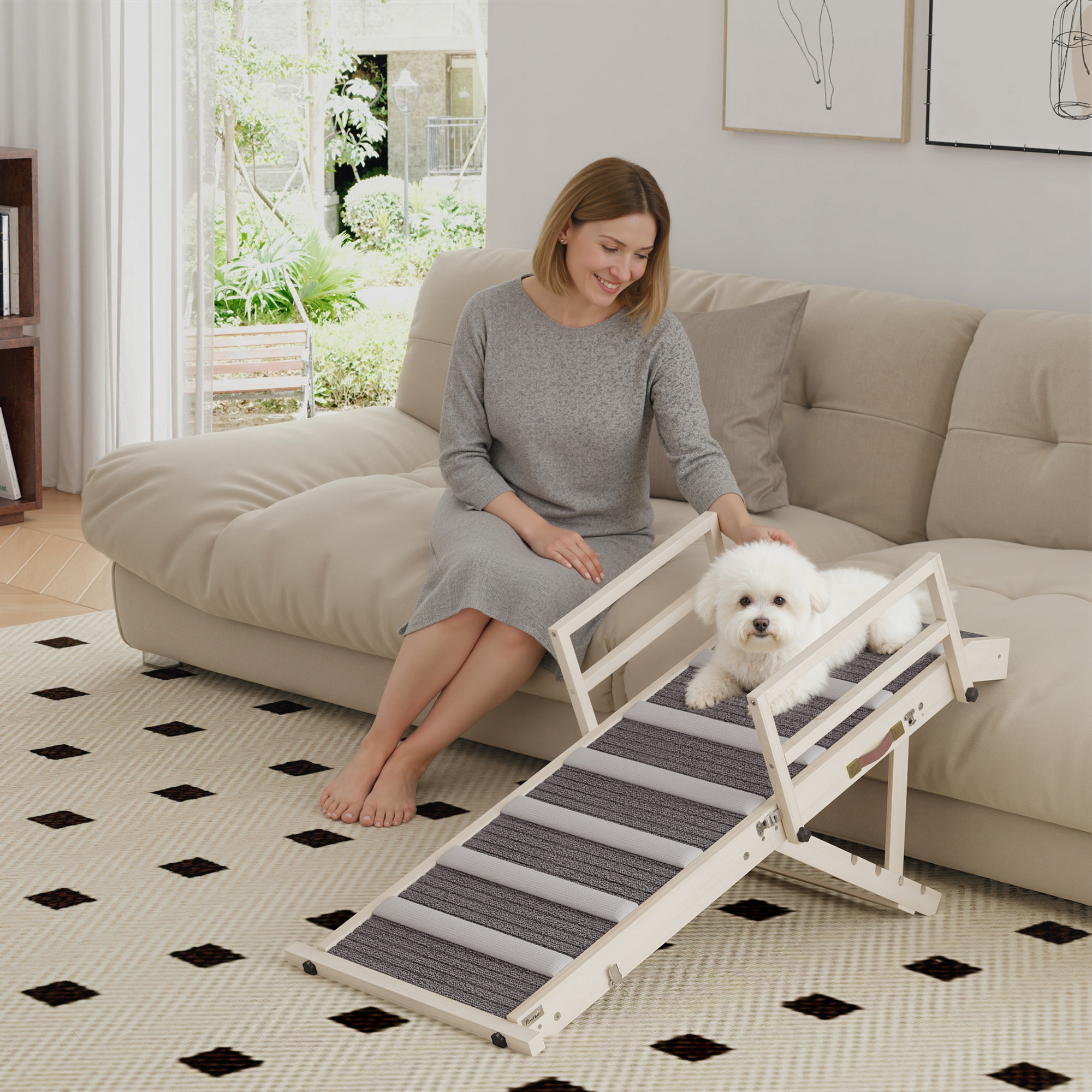 Rampe chien pliable 15" à 19" ajustable, rails, petits grands
