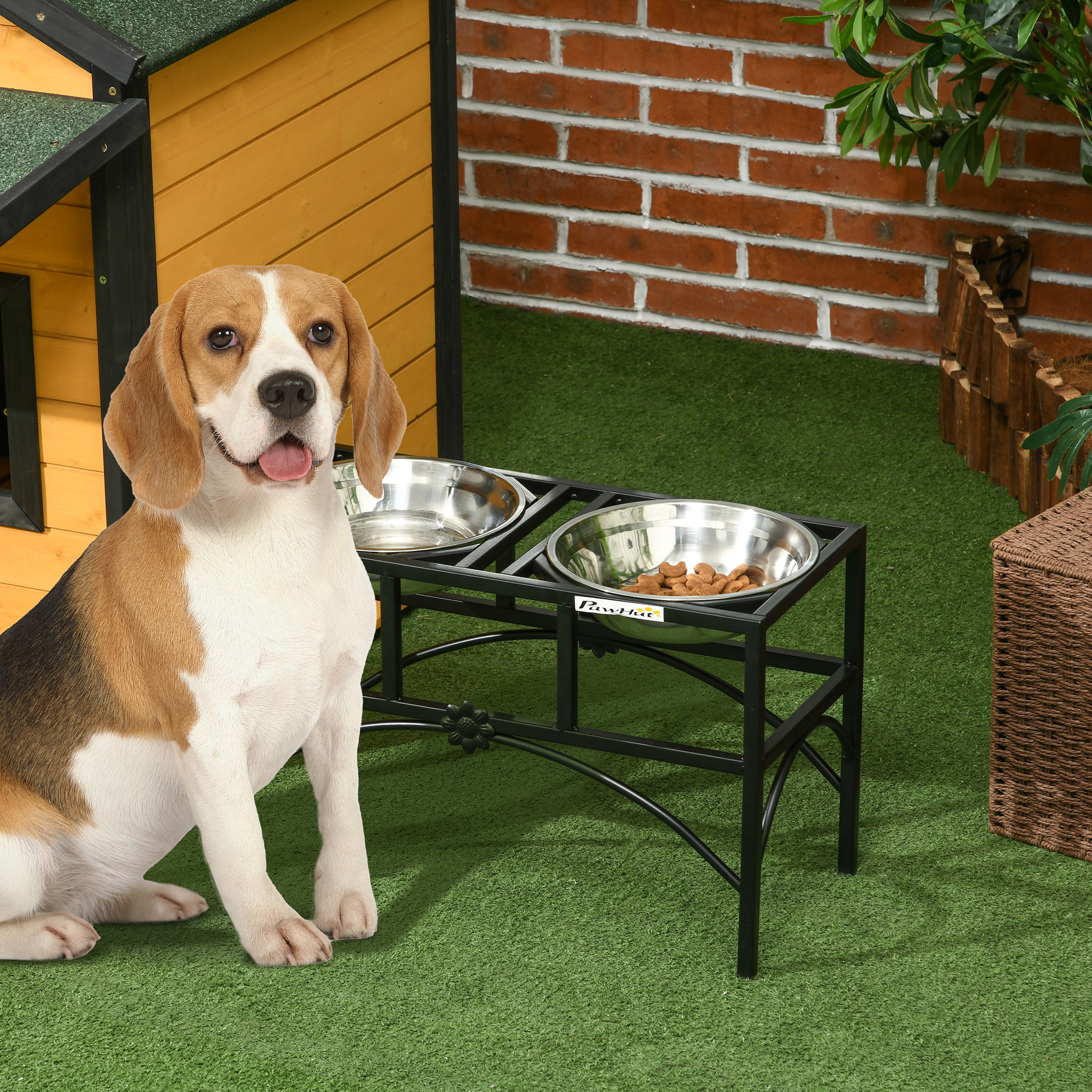 Bol surélevé acier inox double chien 14'' H