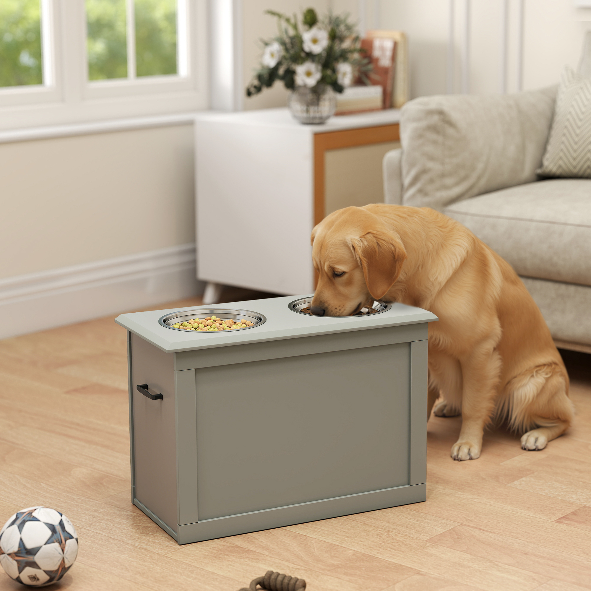 Station d'alimentation surélevée chien 2 bols acier inox, gris