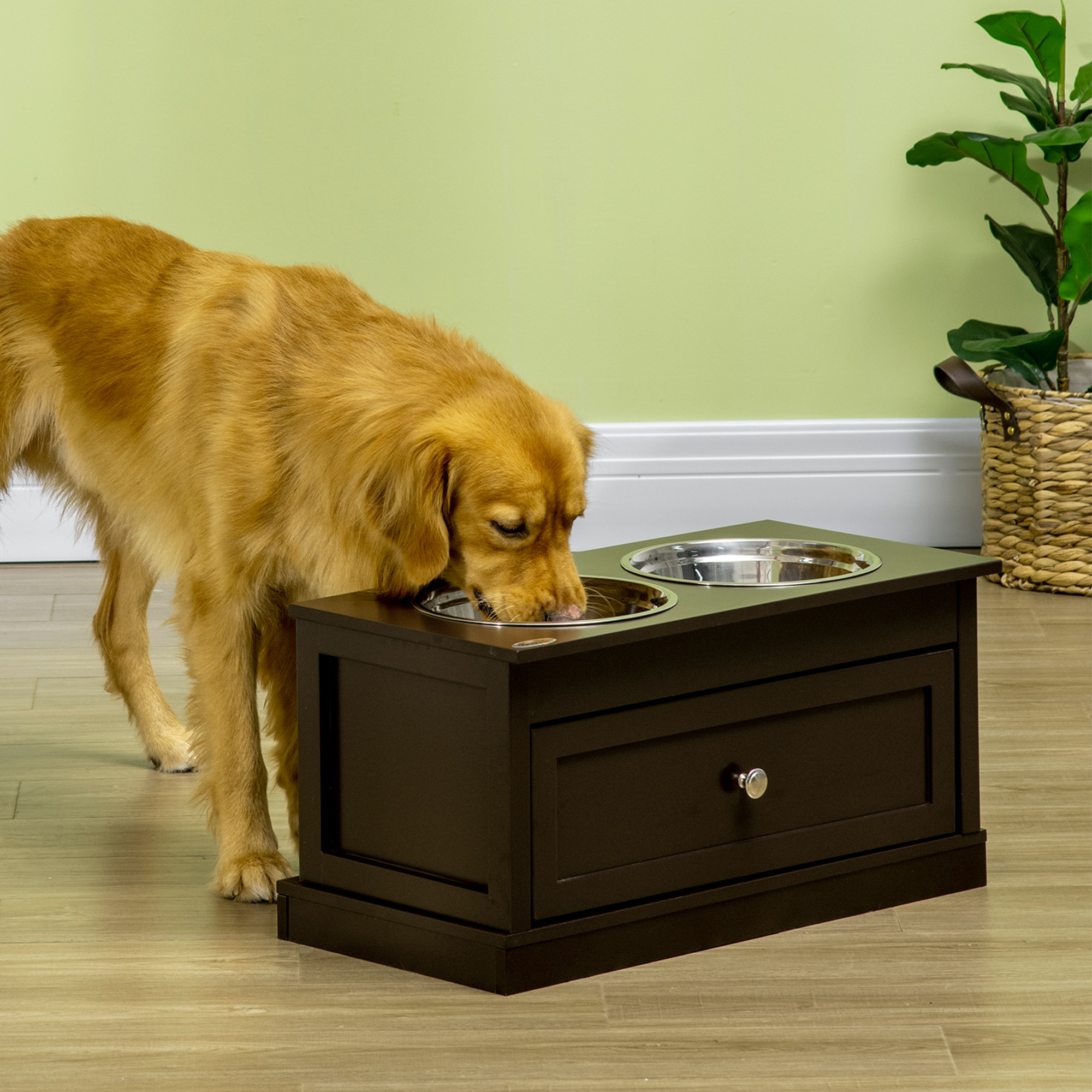 Gamelle surélevée chien Tiroir rangement 11L Marron