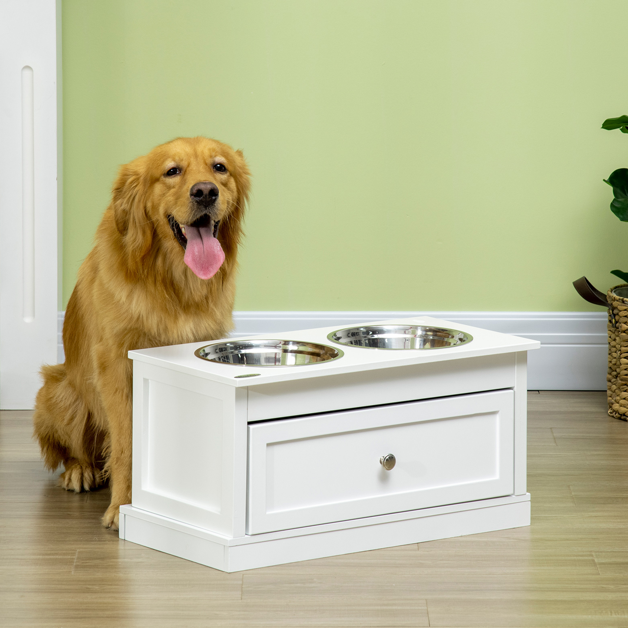 Gamelle surélevée chien Tiroir rangement 11L Blanc