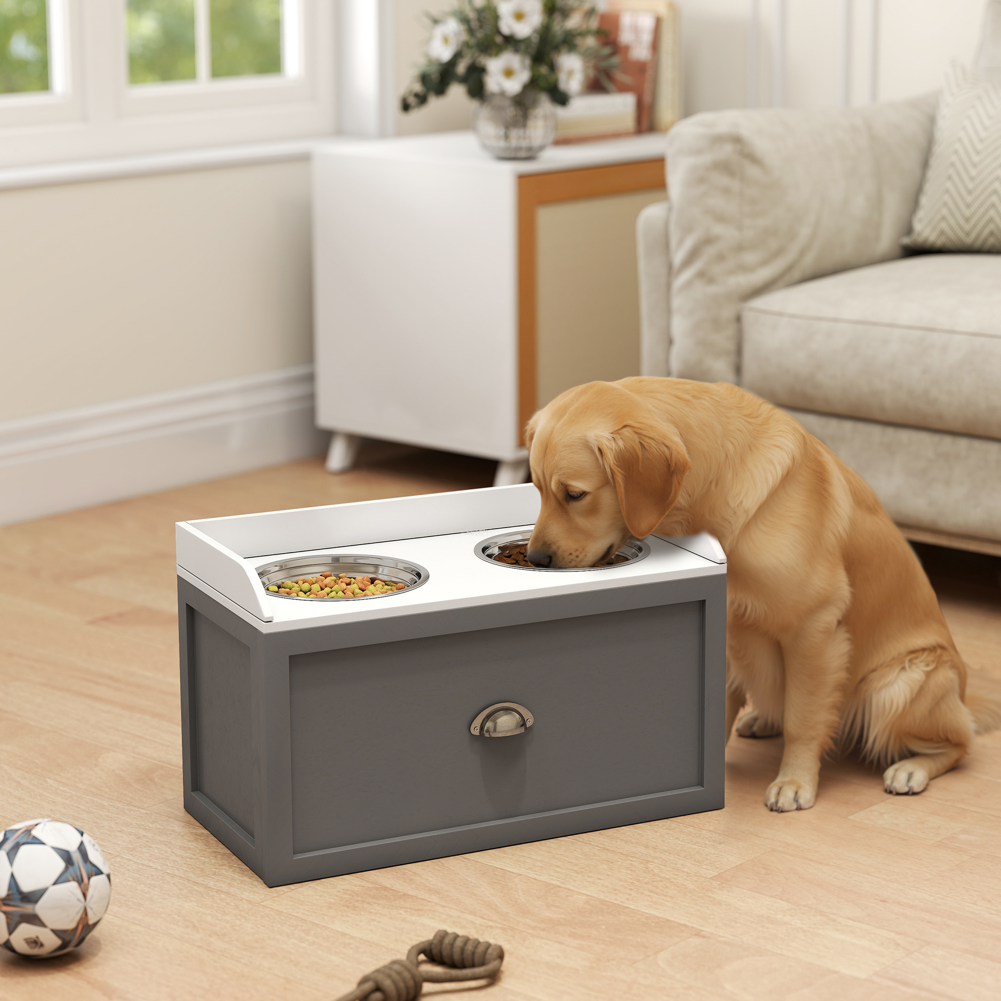 Station alimentation animaux 2 bols surélevés chien grand, gris