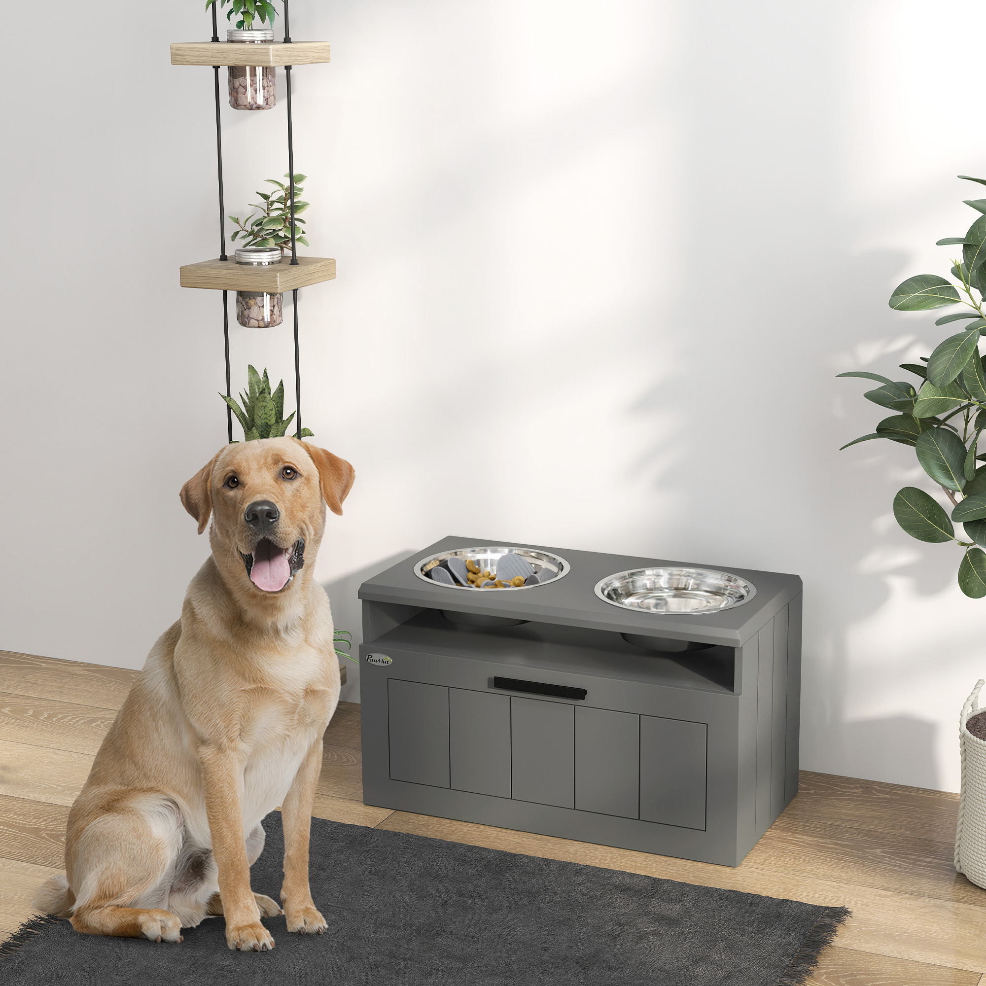 Bols chien surélevés grande race acier inox tapis régulation, tiroir