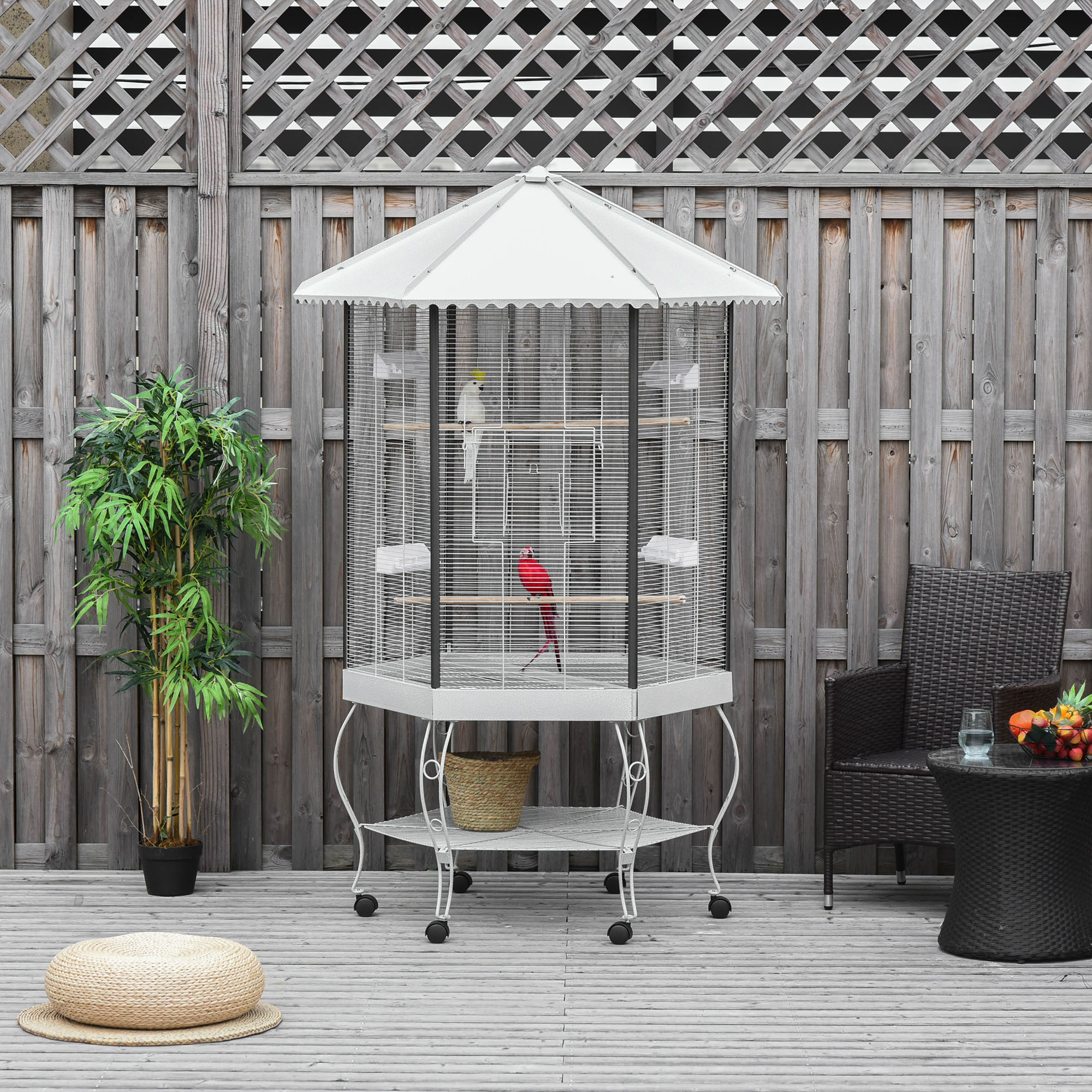 Volière hexagone 77" oiseaux, auvent, portable, rangement