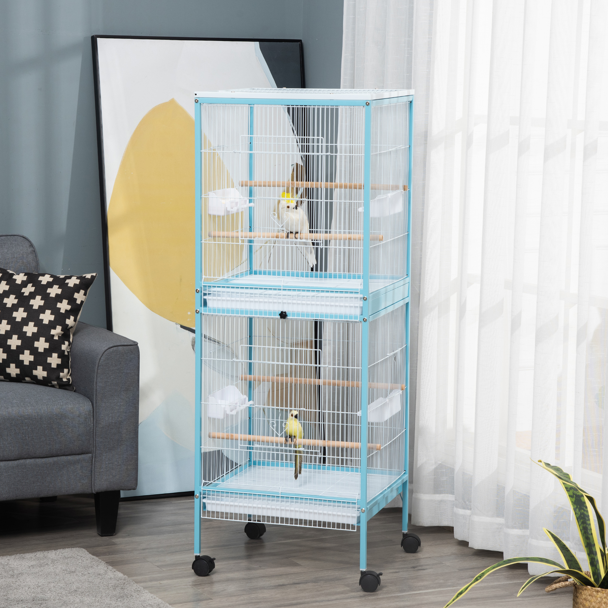 Cage oiseau 55po 2 en 1, bleu clair