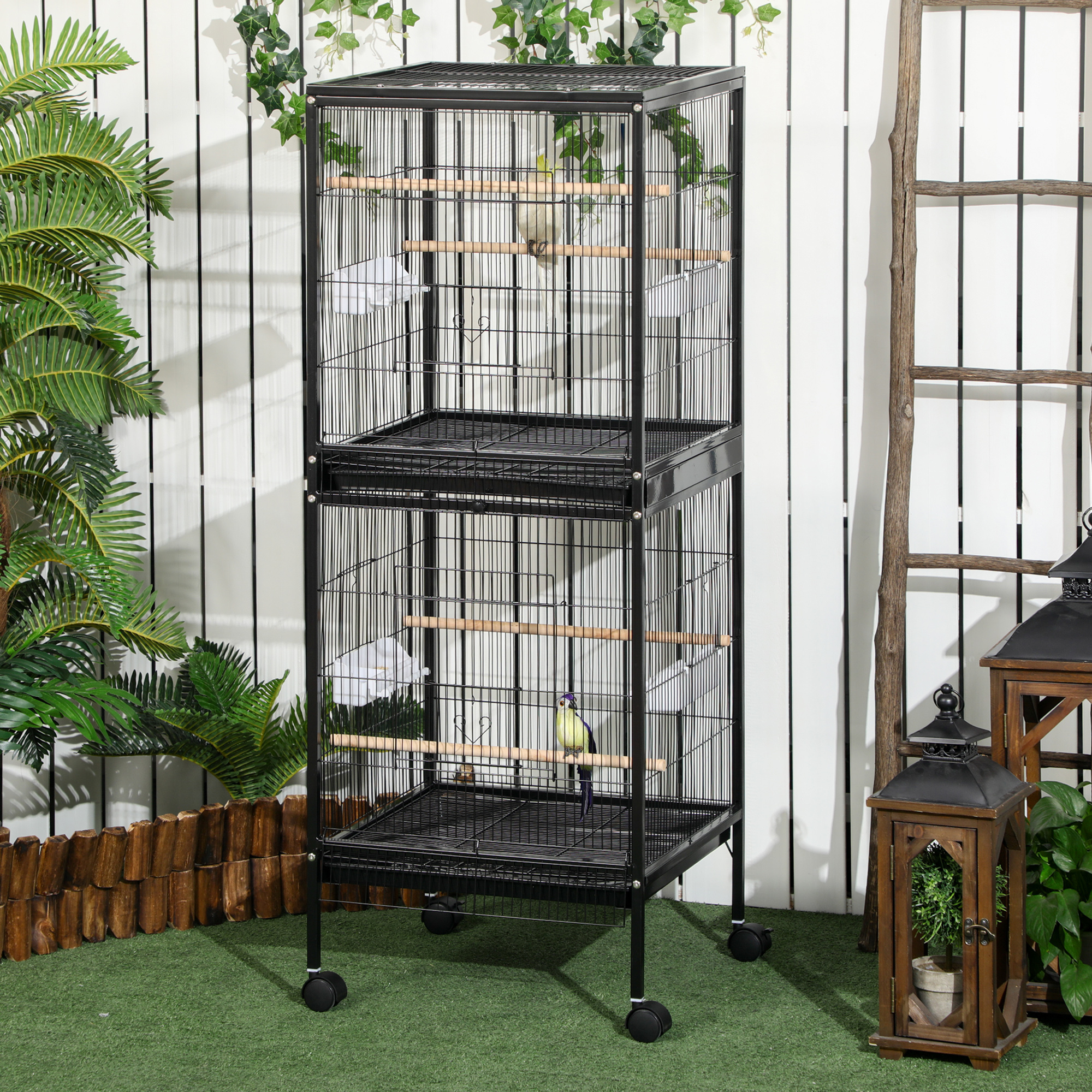 Cage oiseau 2 en 1 55 po sur roues, noir