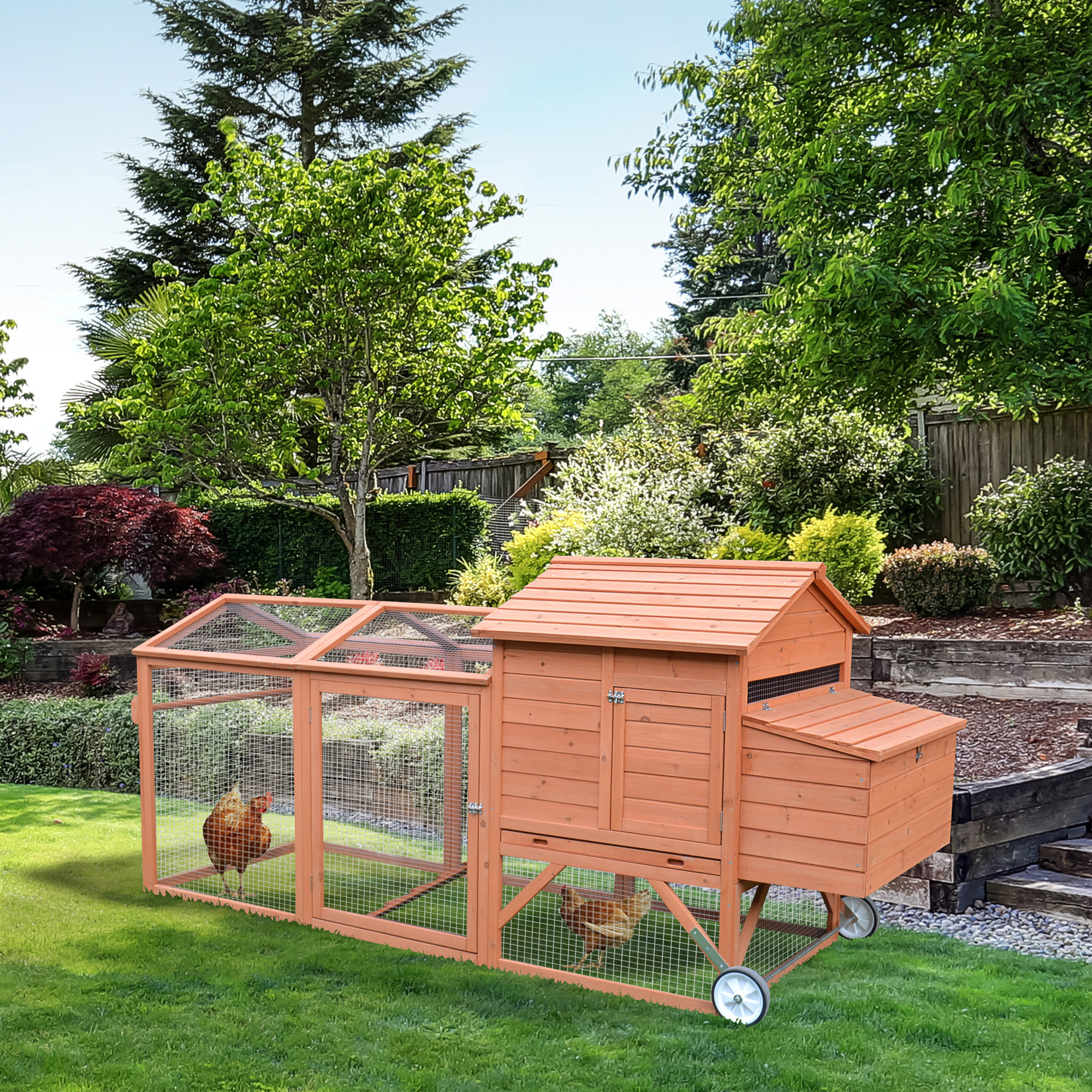 Poulailler portable 96,5" avec roues, bois naturel
