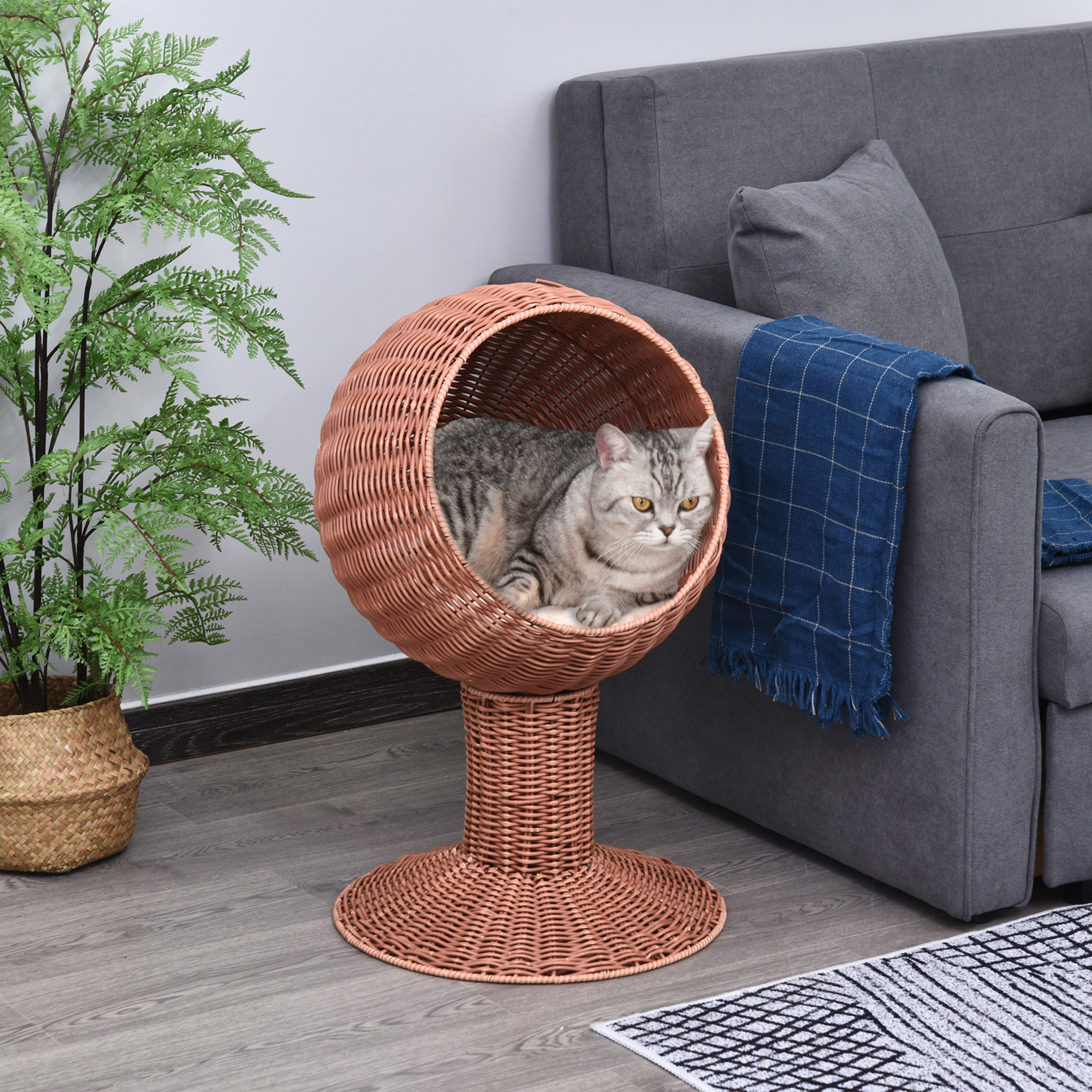Lit chat surélevé rotatif oeuf pod panier coussin herbe brun