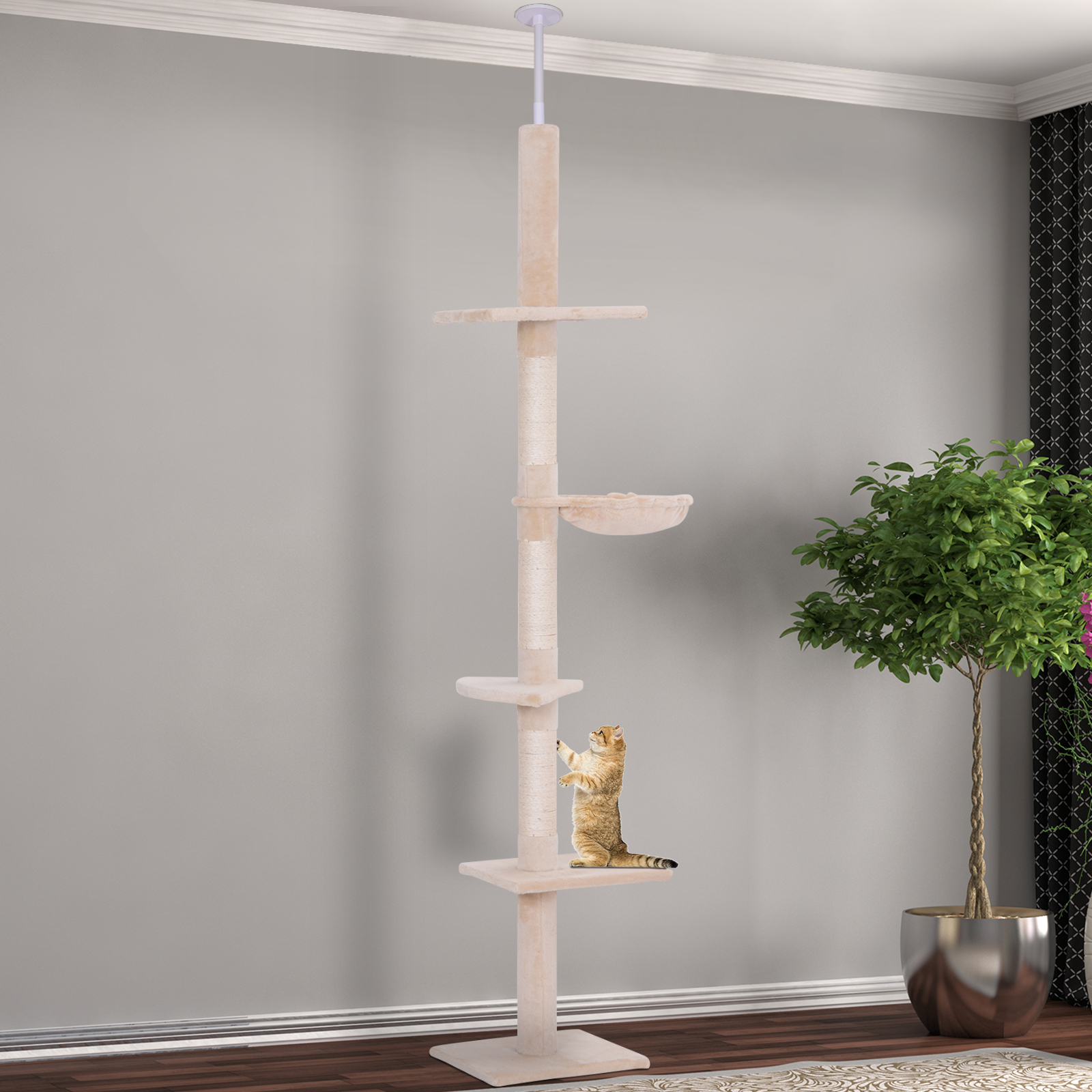 Arbre chat 259cm 5 niveaux grattoirs beige
