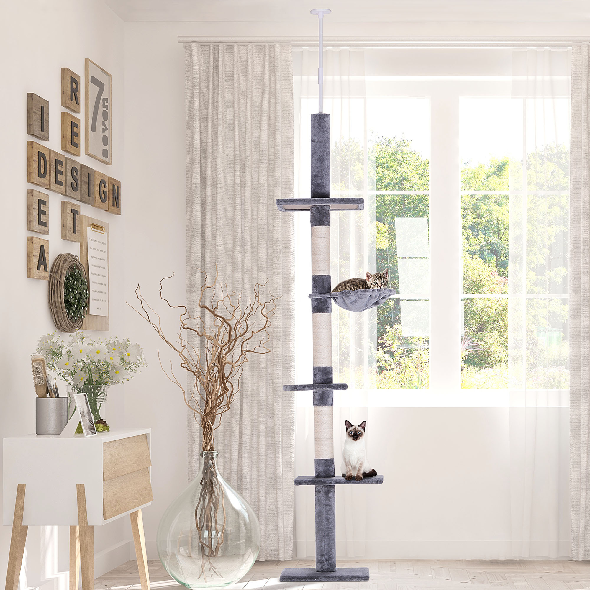 Arbre chat 102po 5 niveaux griffoir gris