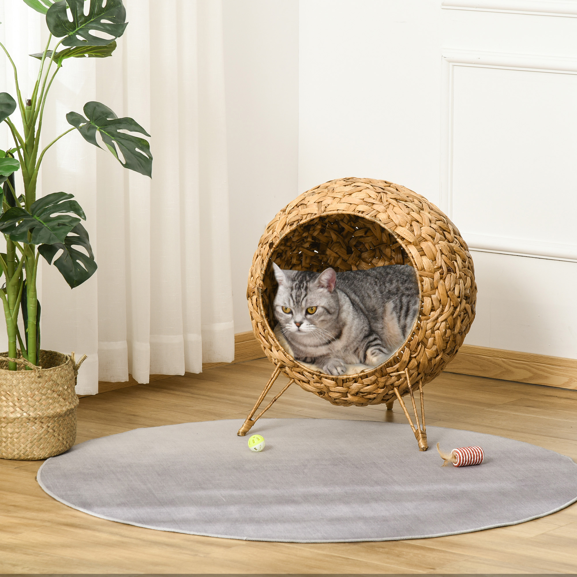 Lit chat tressé surélevé 20,5" banane feuille naturelle coussin