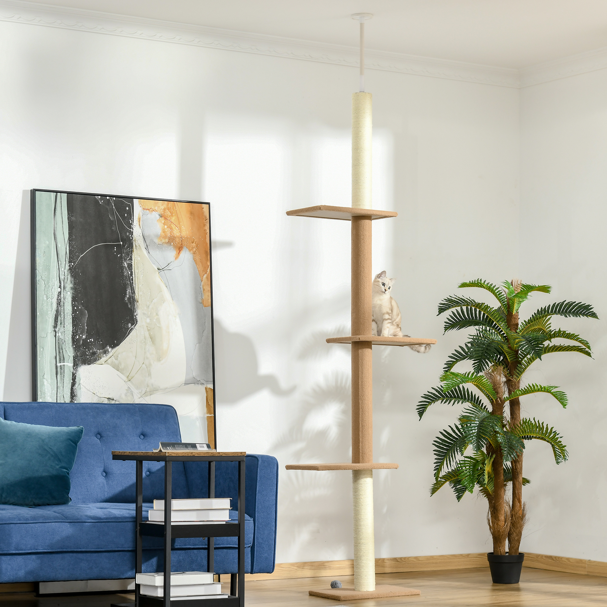 Arbre chat sol-plafond tours grattage sisal brun clair