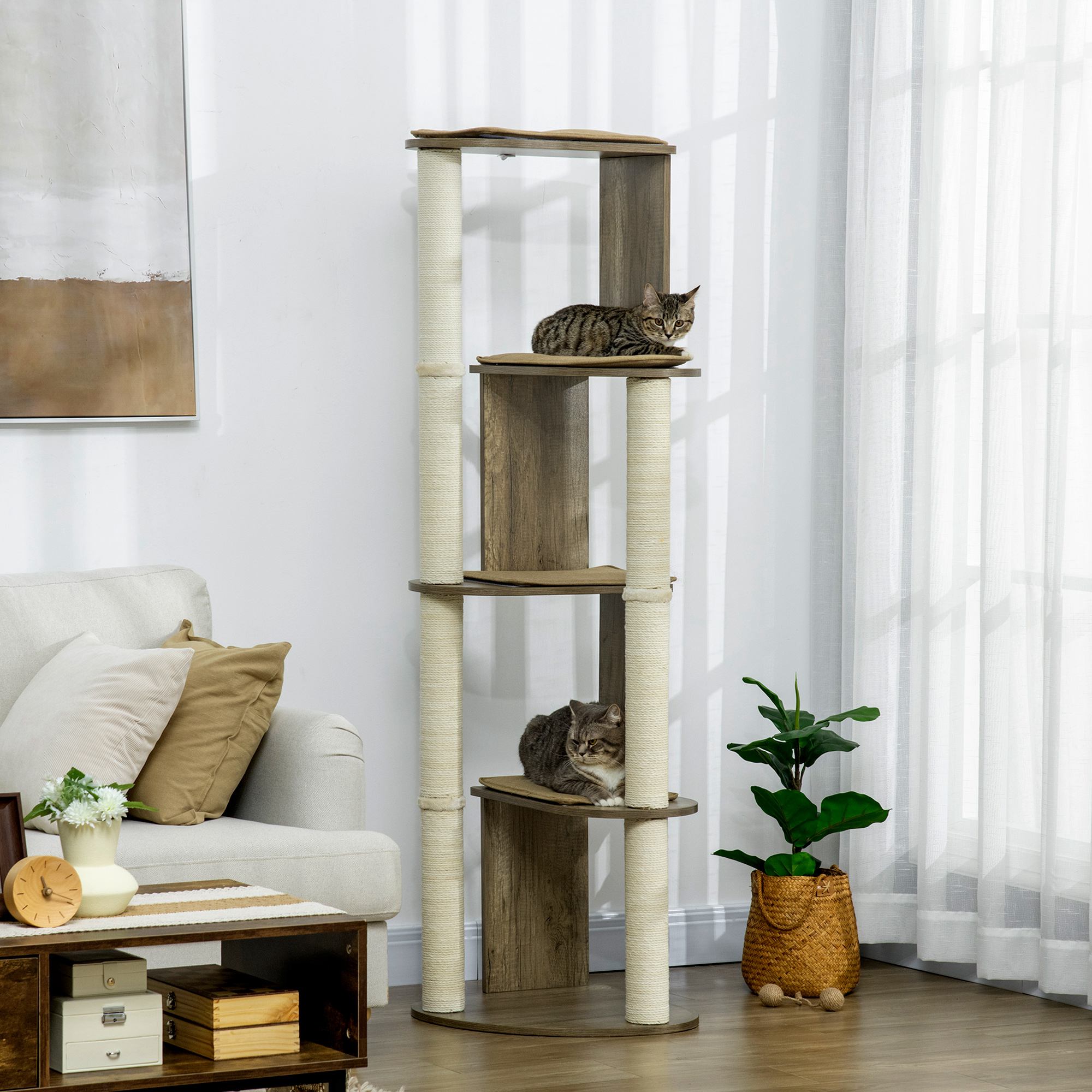 Arbre chat coin 65" moderne grattoirs blanc