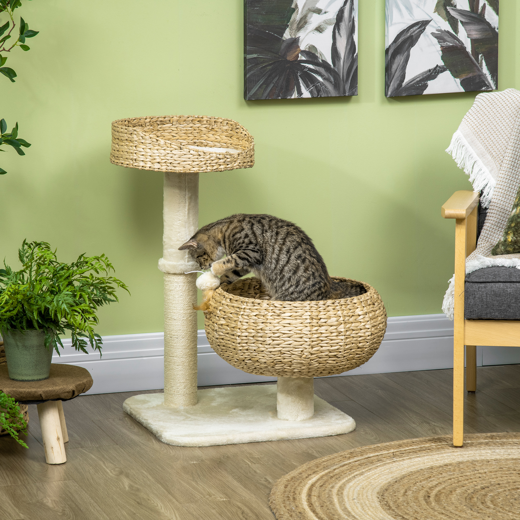Tour à chat 28 po lit surélevé poteau sisal panier design jouet
