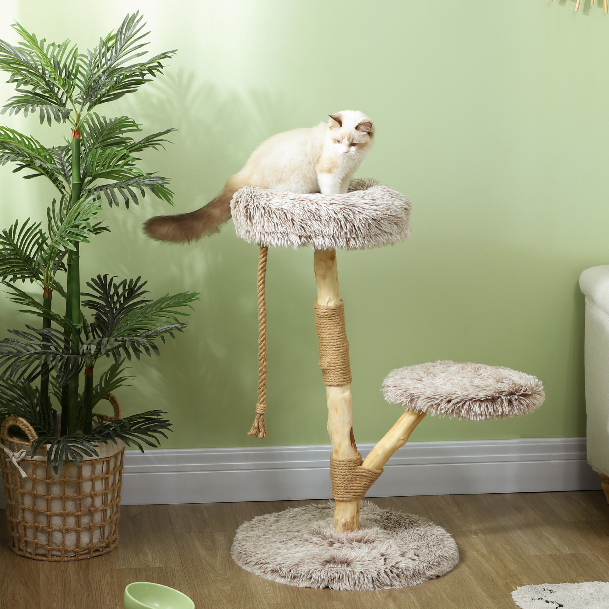 Arbre chat 35 po bois poteaux grattage lit corde brun