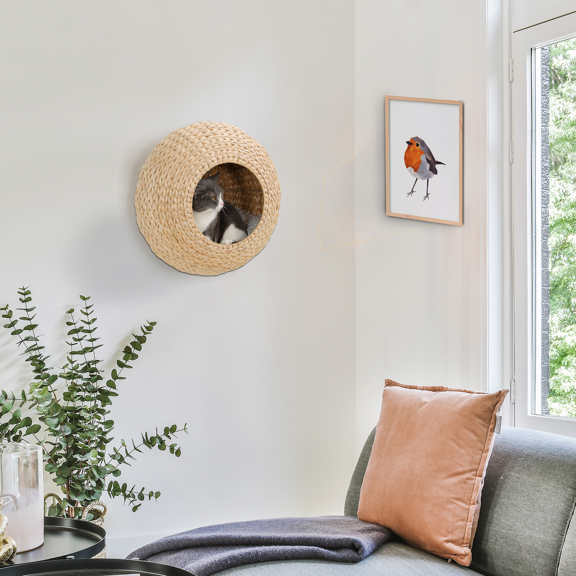 Condo chat mural bois avec coussin lavable