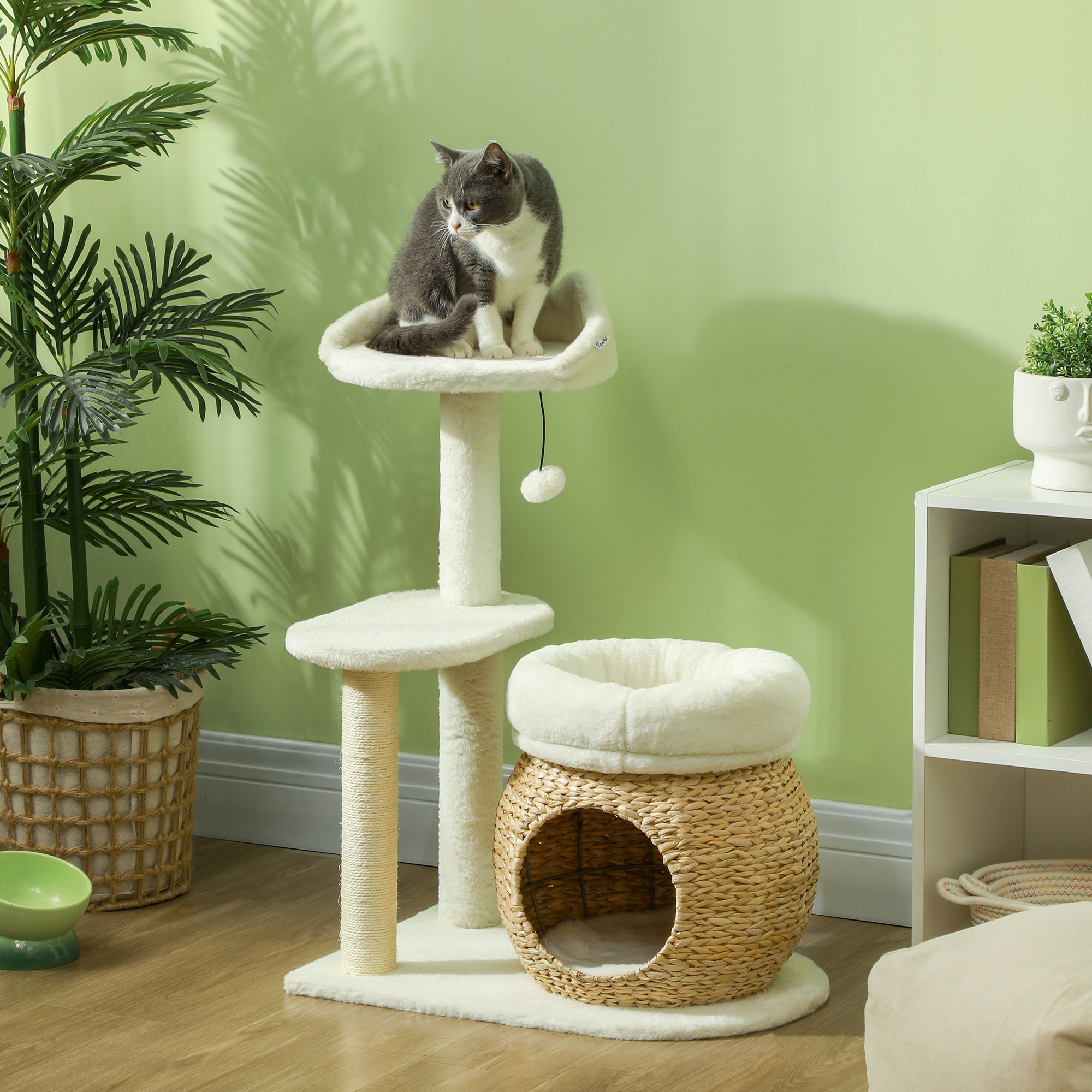 Arbre chat 31po griffoir lit plateforme blanc crème