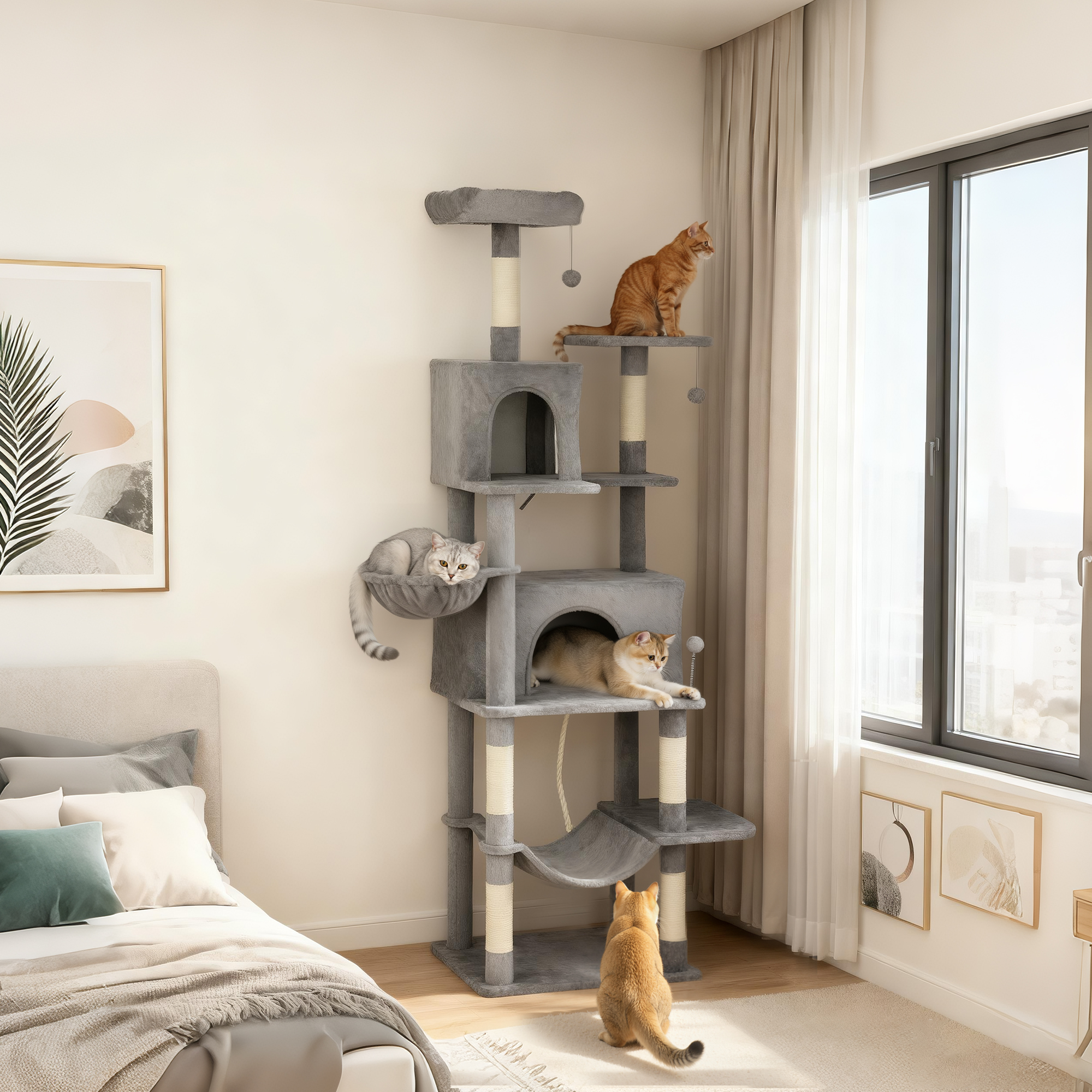 Tour à chats 80" multi-étages gris foncé