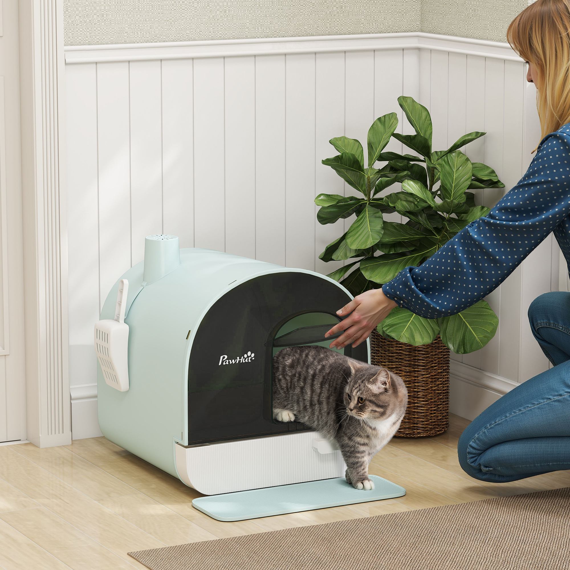 Litière chat fermée verte couvercle tiroir antiéparpillement chatons adultes