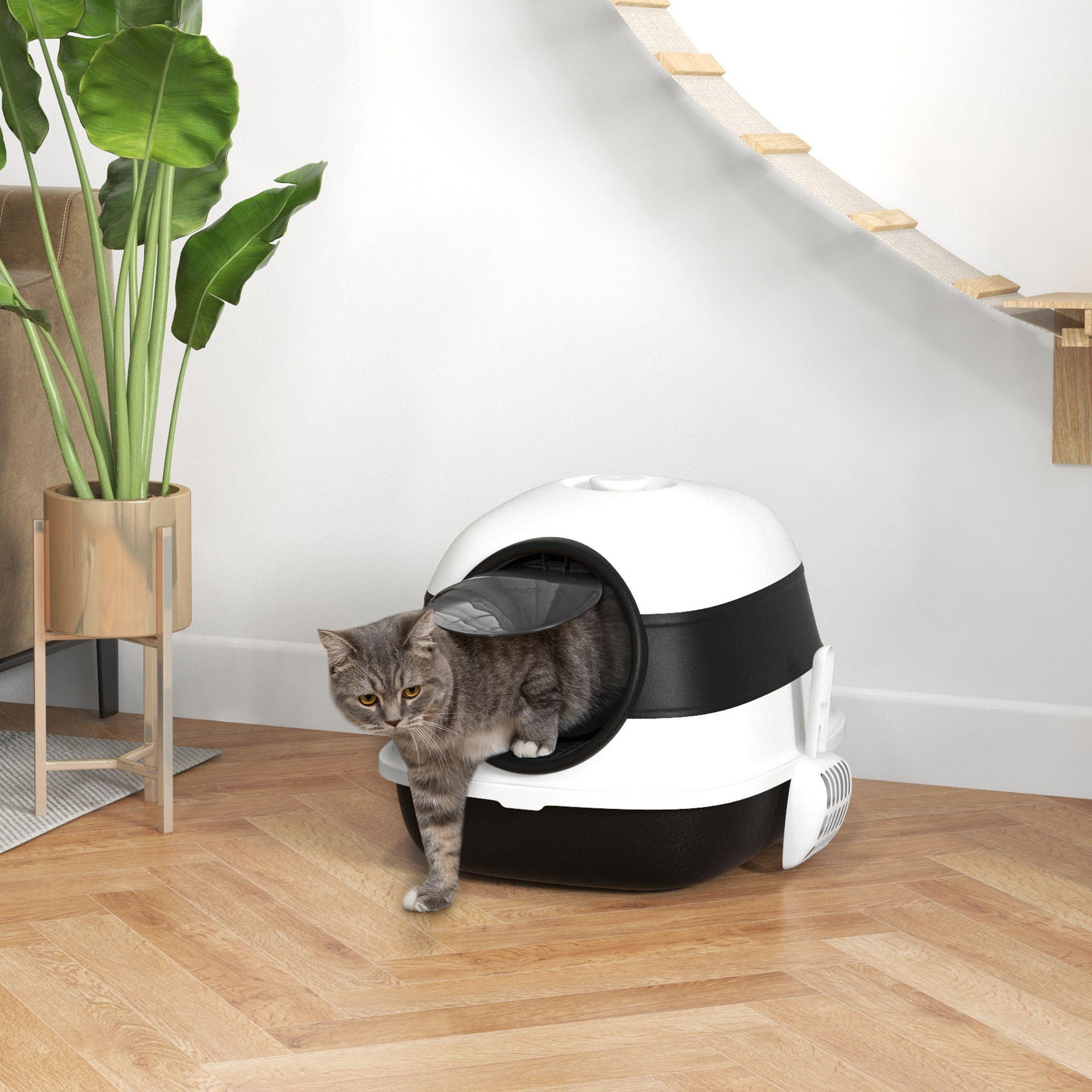 Litière chat dôme couvercle - Blanc et noir