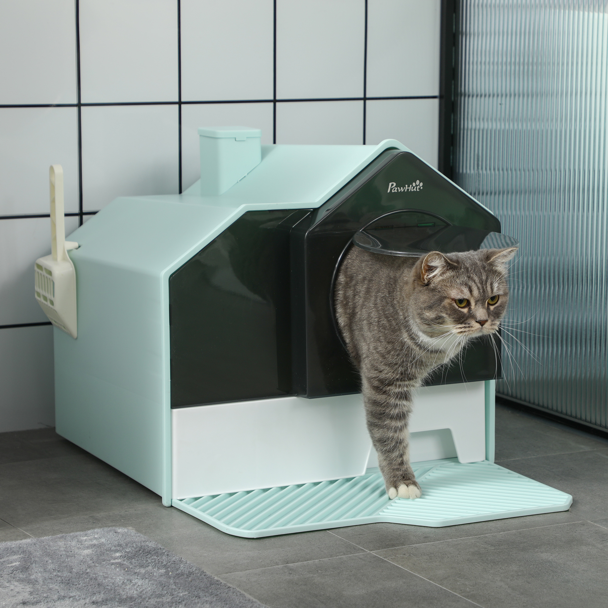 Litière chat capot, bleu clair