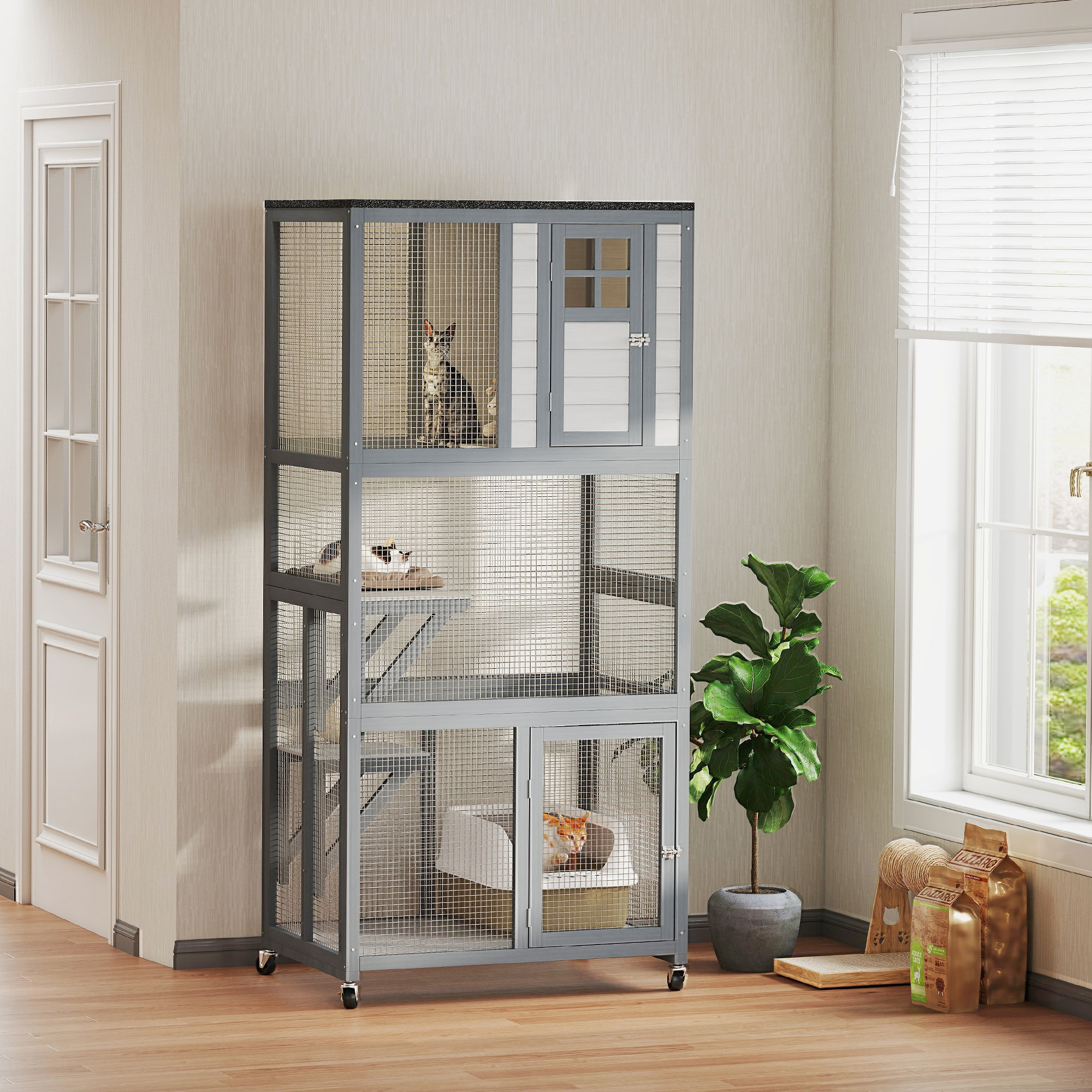 Maison chat extérieur 74" gris foncé, capacité