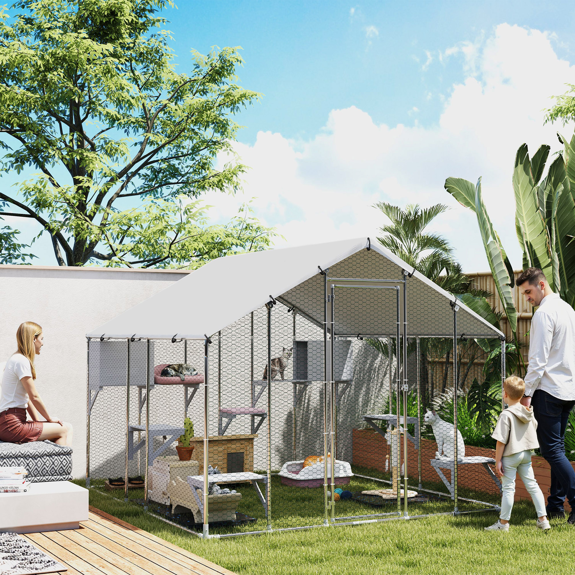 Catio métal extérieur 95" extra grand 7 plateformes