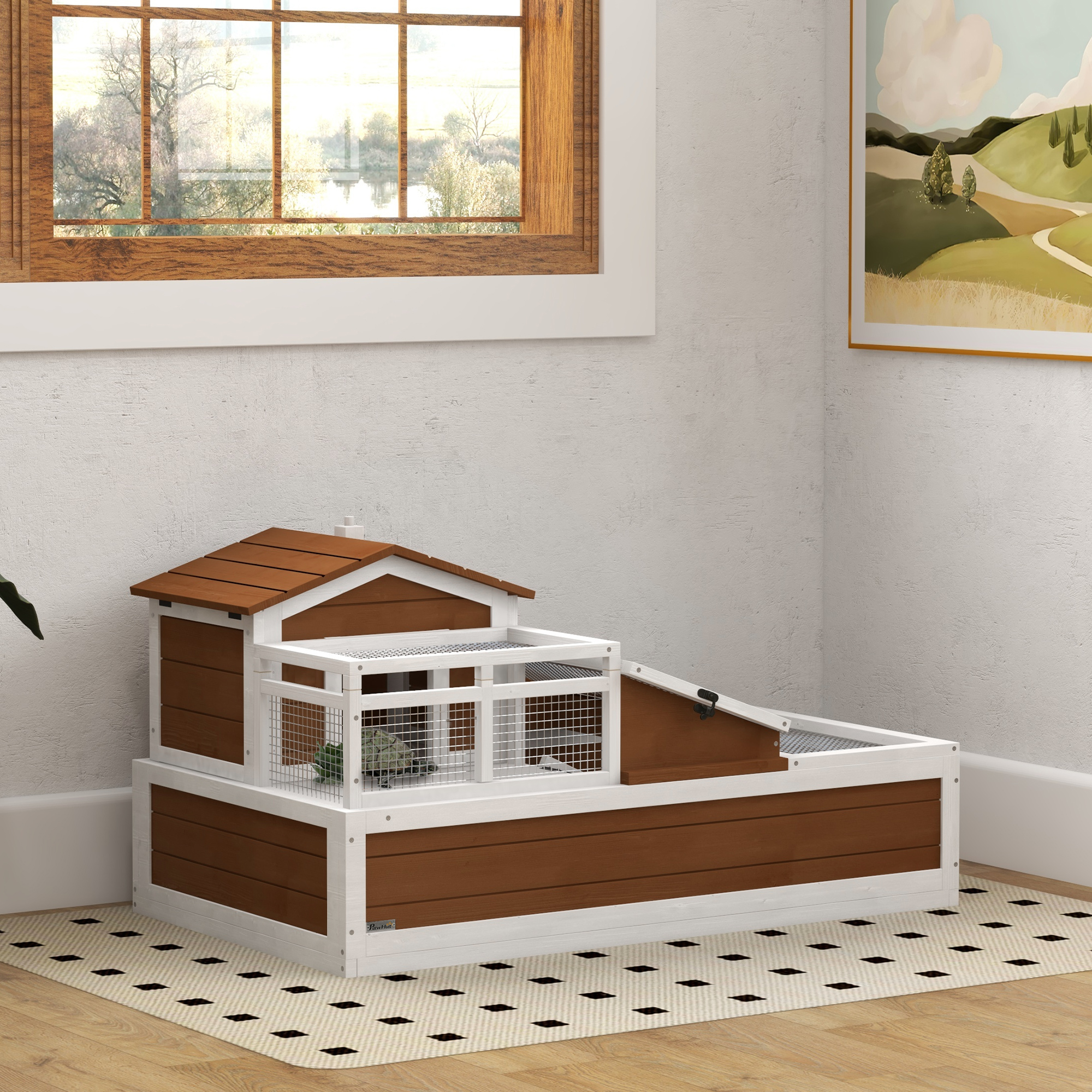 Habitat tortue 3 chambres balcon 2 étages 44x25,5x25po brun