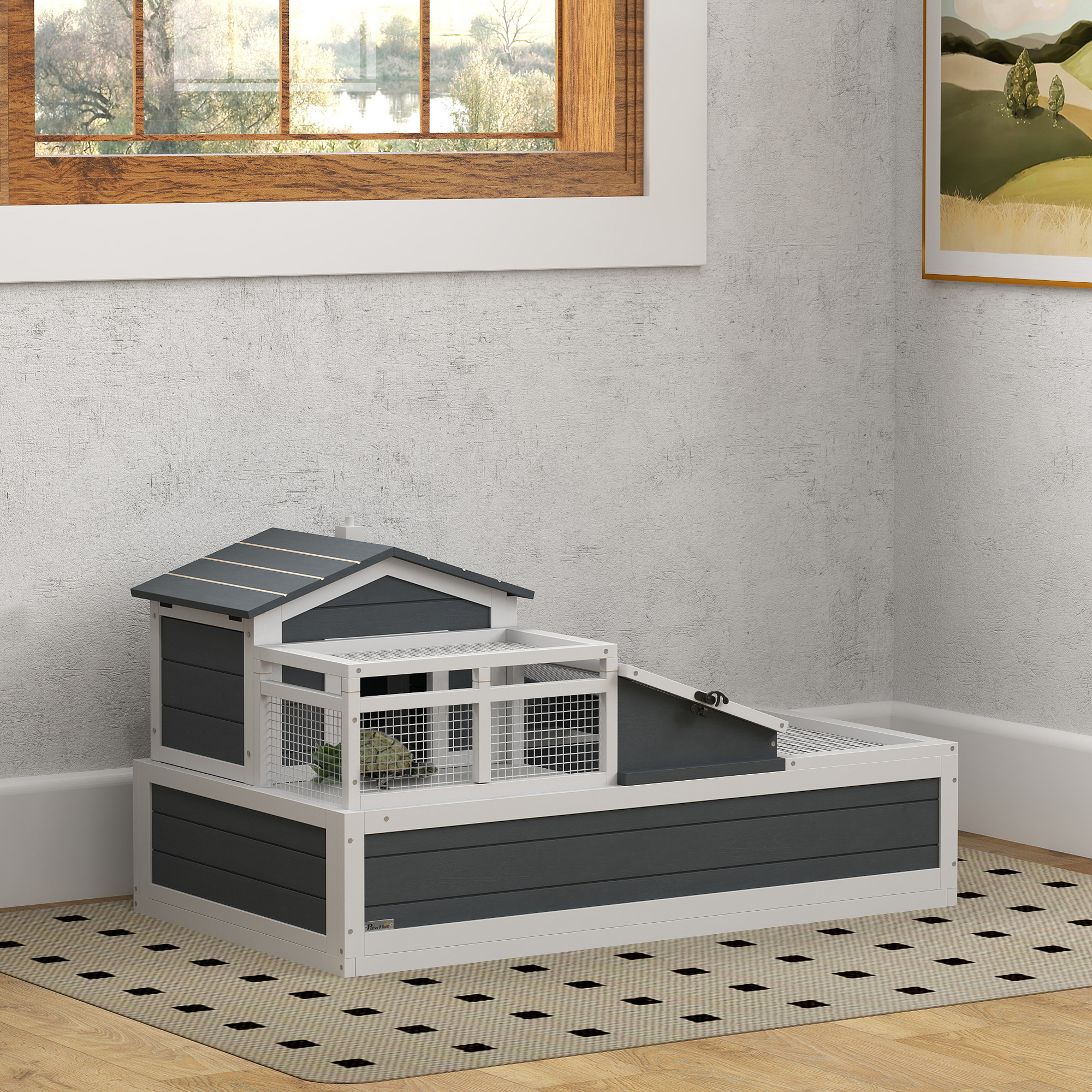 Habitat tortue 3 chambres, 44x25,5x23po, gris