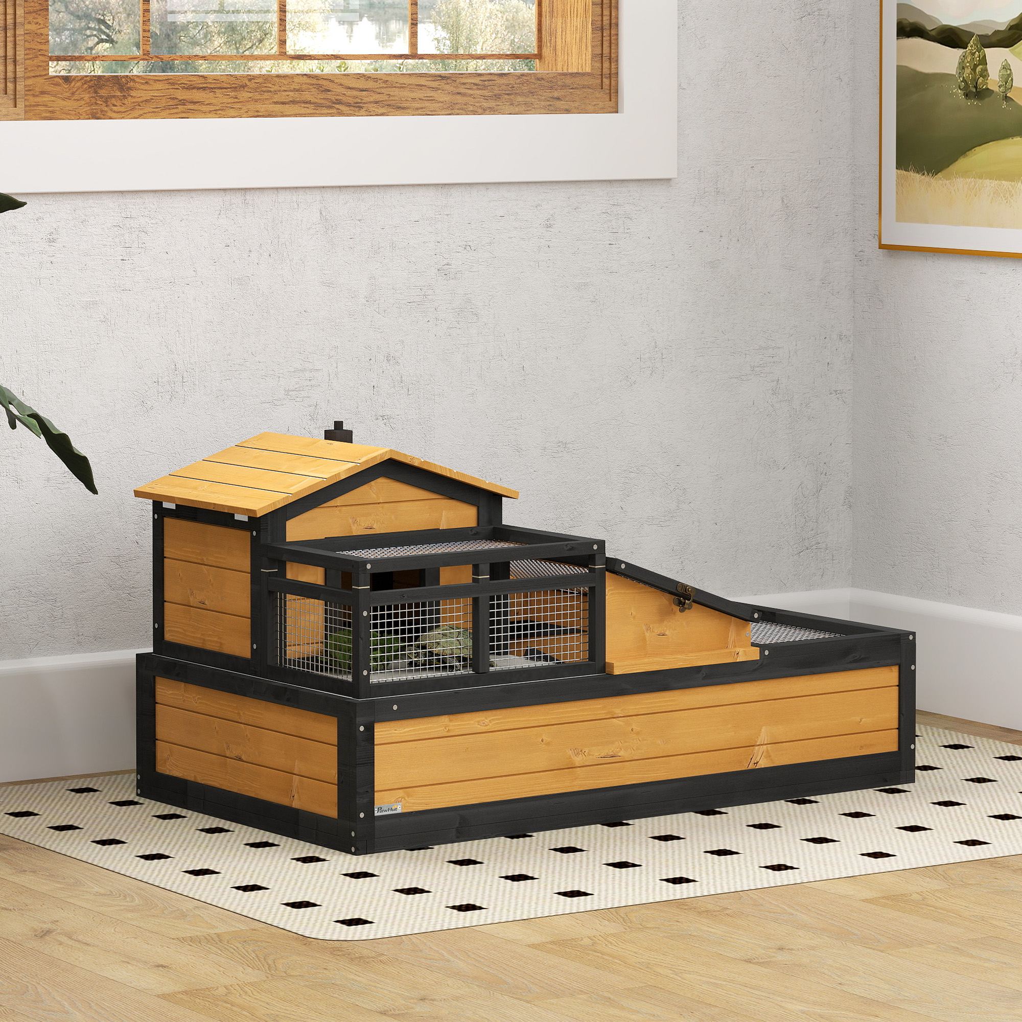 Habitat tortue 3 pièces balcon 2 étages 44"x25,5"x25" jaune