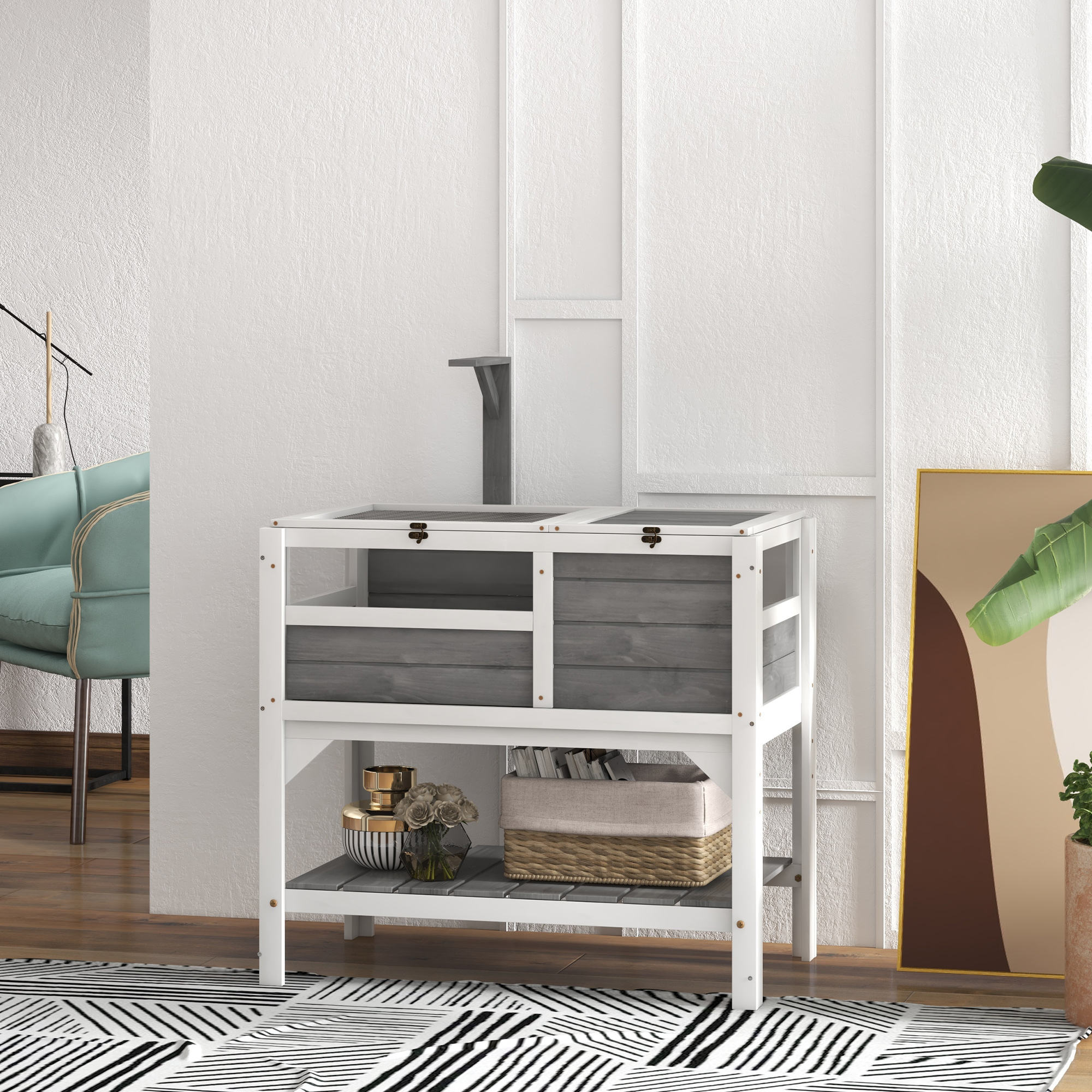 Habitat tortue étagère rangement gris clair intérieur