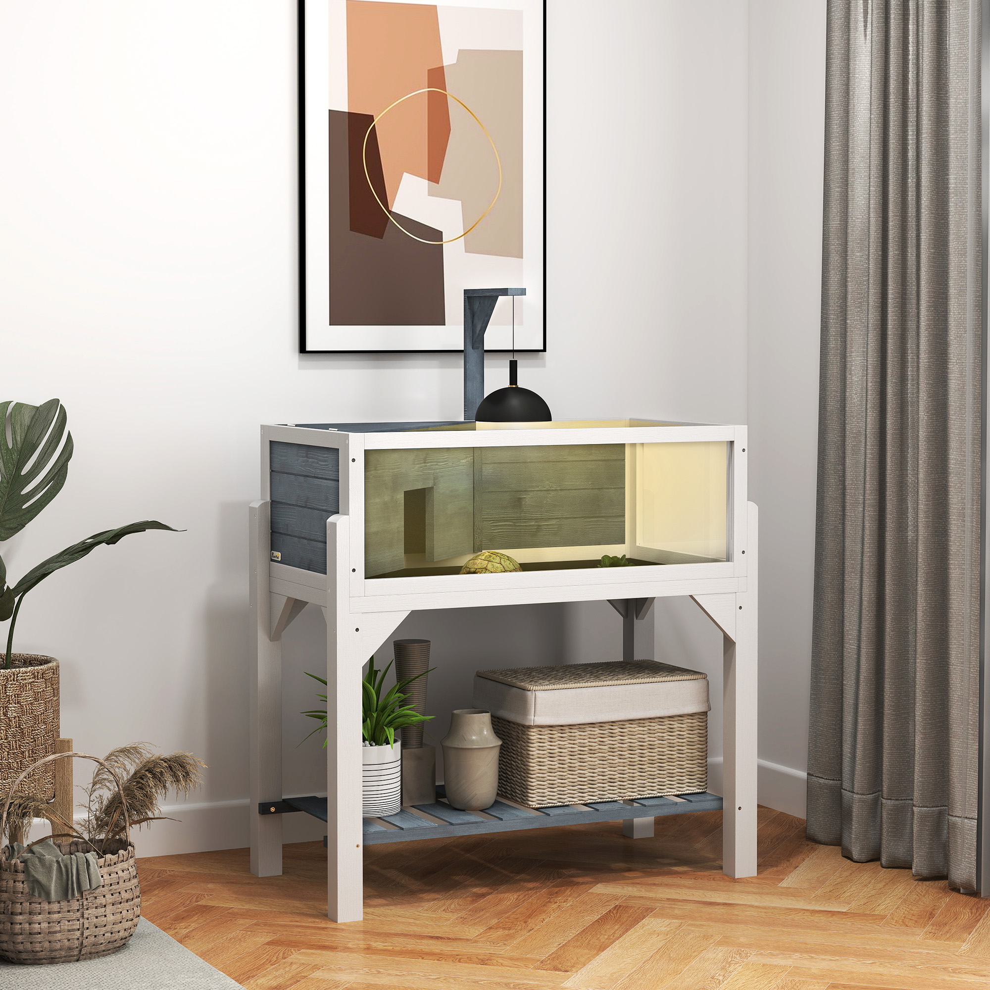 Habitat tortue bois rangement fenêtres ouvertures gris