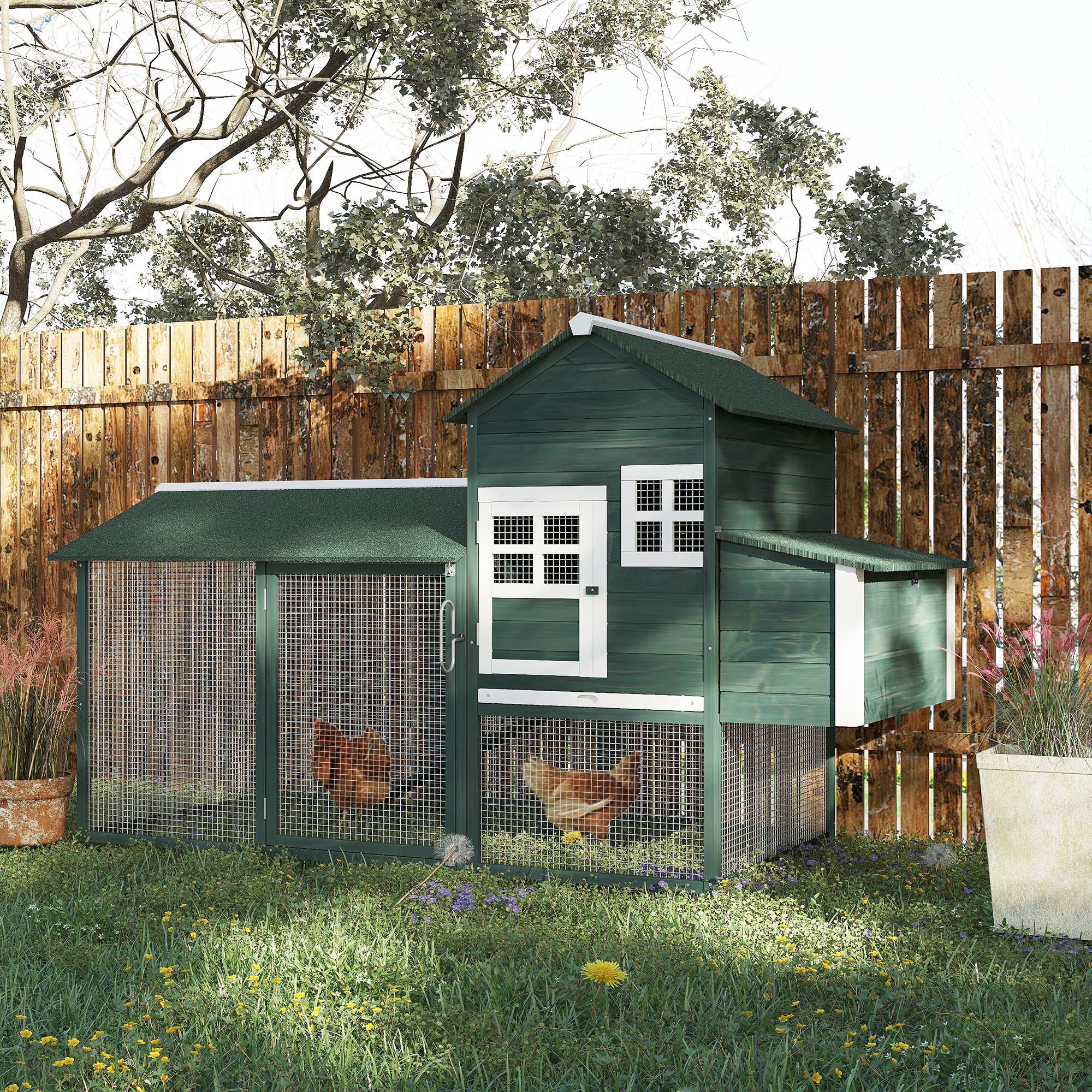 Poulailler bois 84" vert, 2-3 poules avec enclos