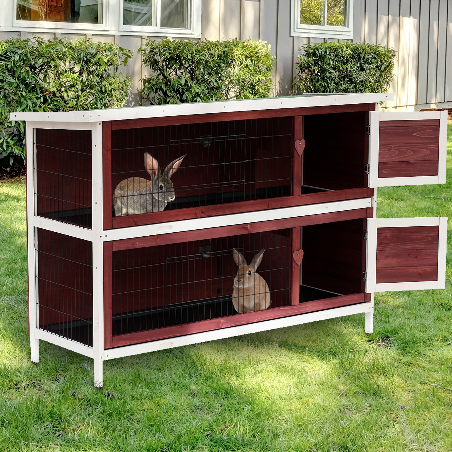 Clapier lapin bois 54 po, 2 étages, plateau coulissant