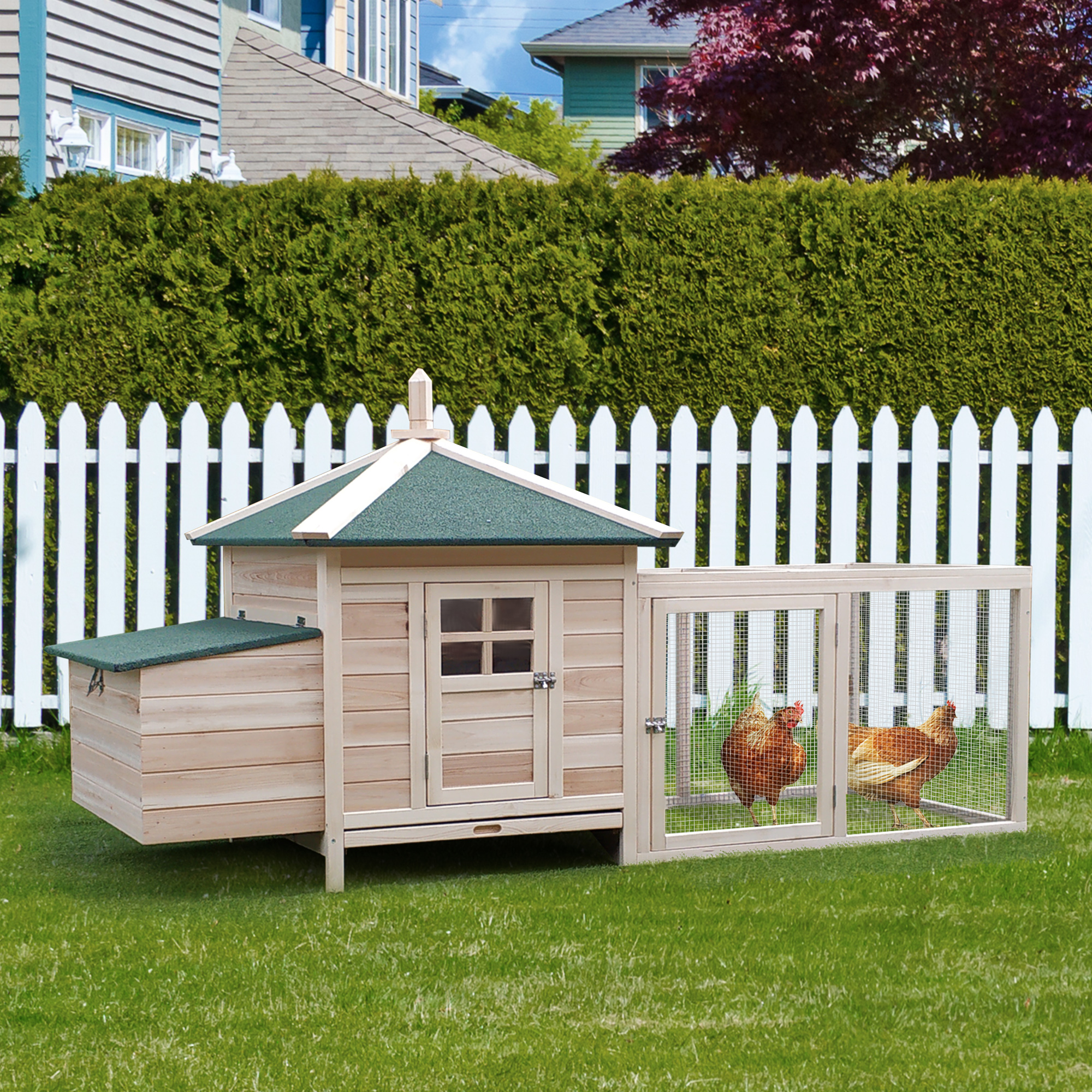 Poulailler bois 77po nid, maison poules toit amovible naturel