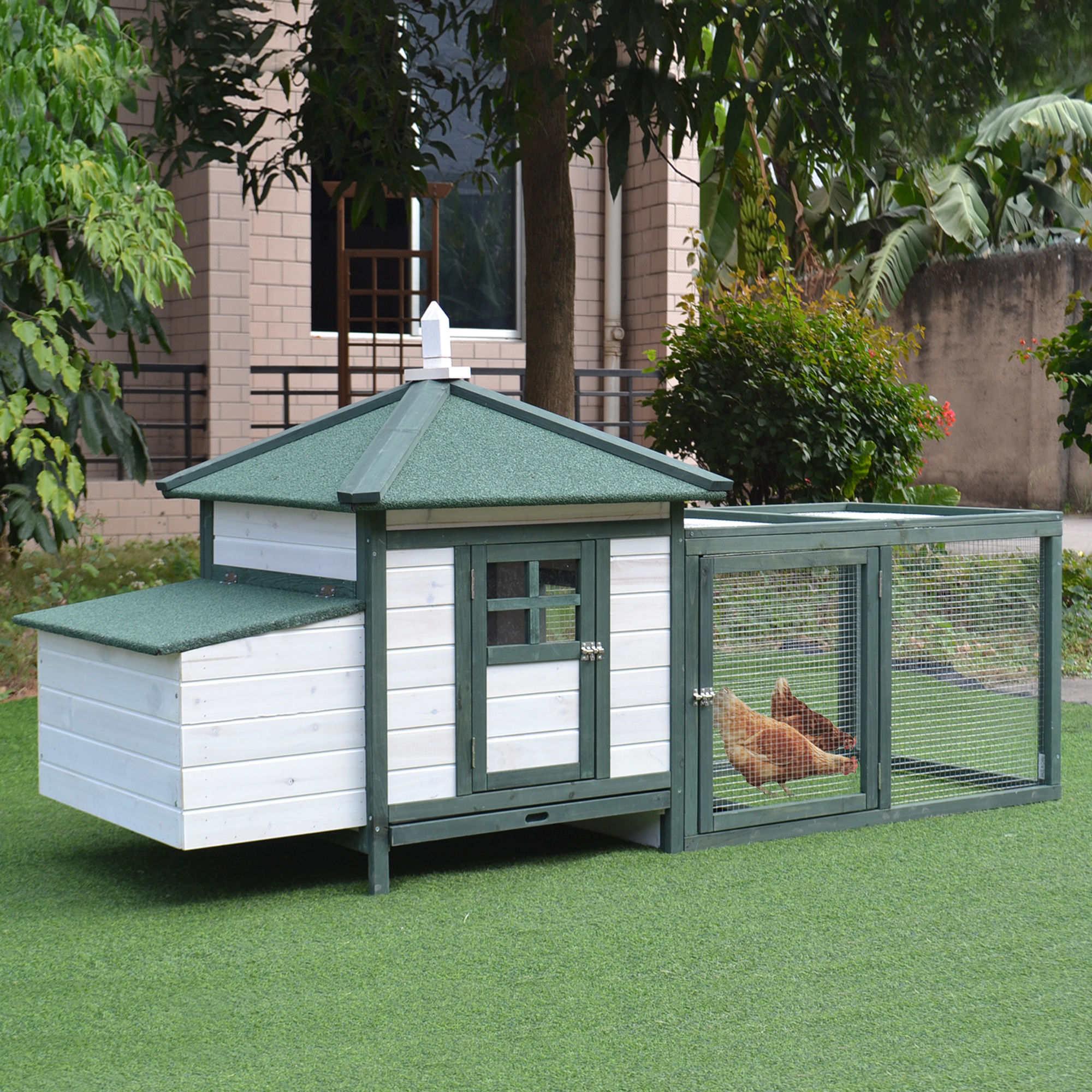 Poulailler Bois 77" Toit Nichoir Parcours Amovible Vert