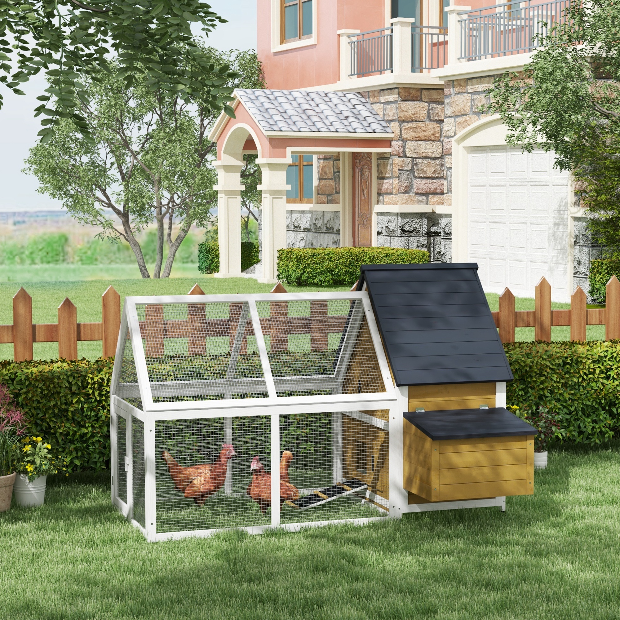 Poulailler bois 65" cage poules nid rampe jaune