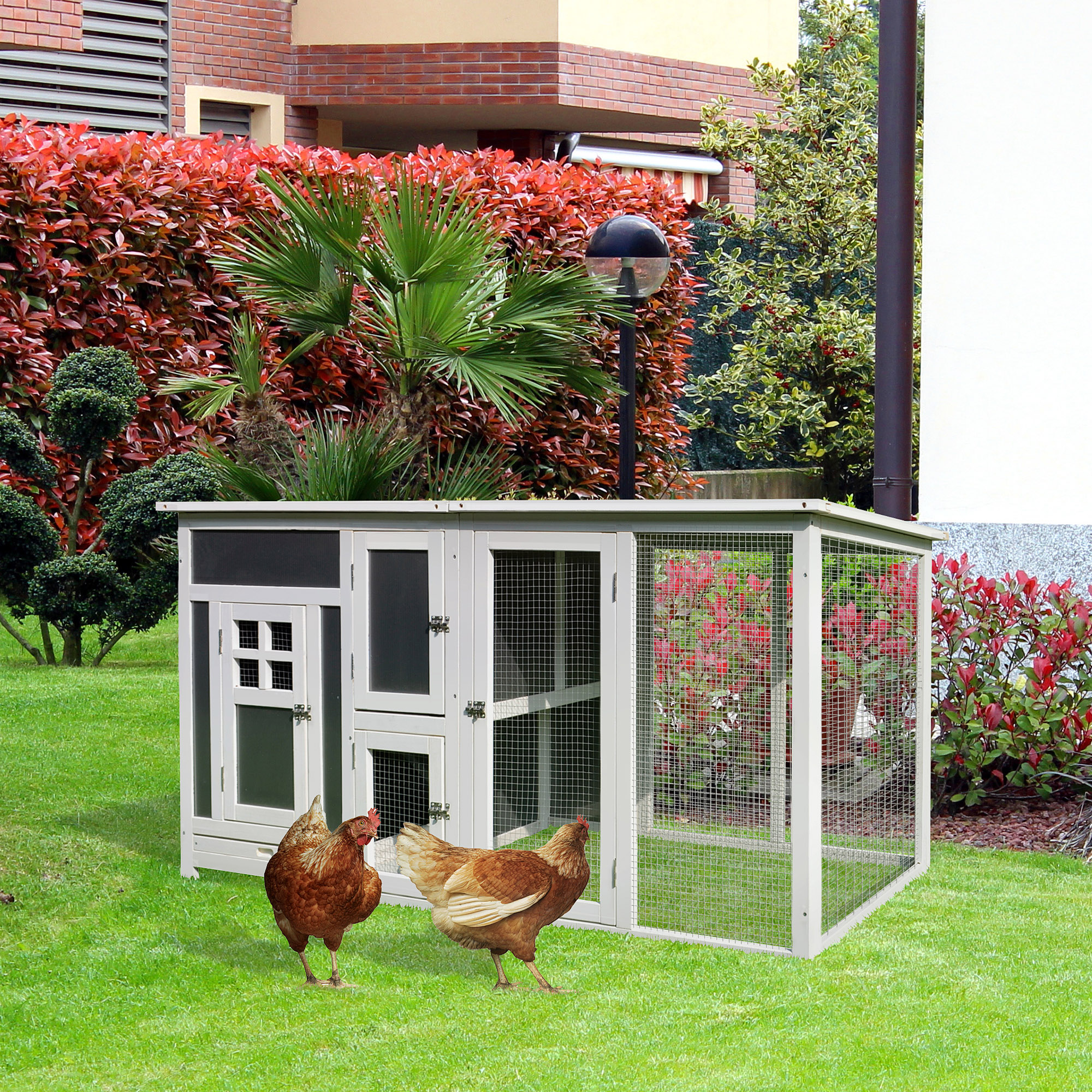 Poulailler bois 63po, cage lapins, toit PC, enclos