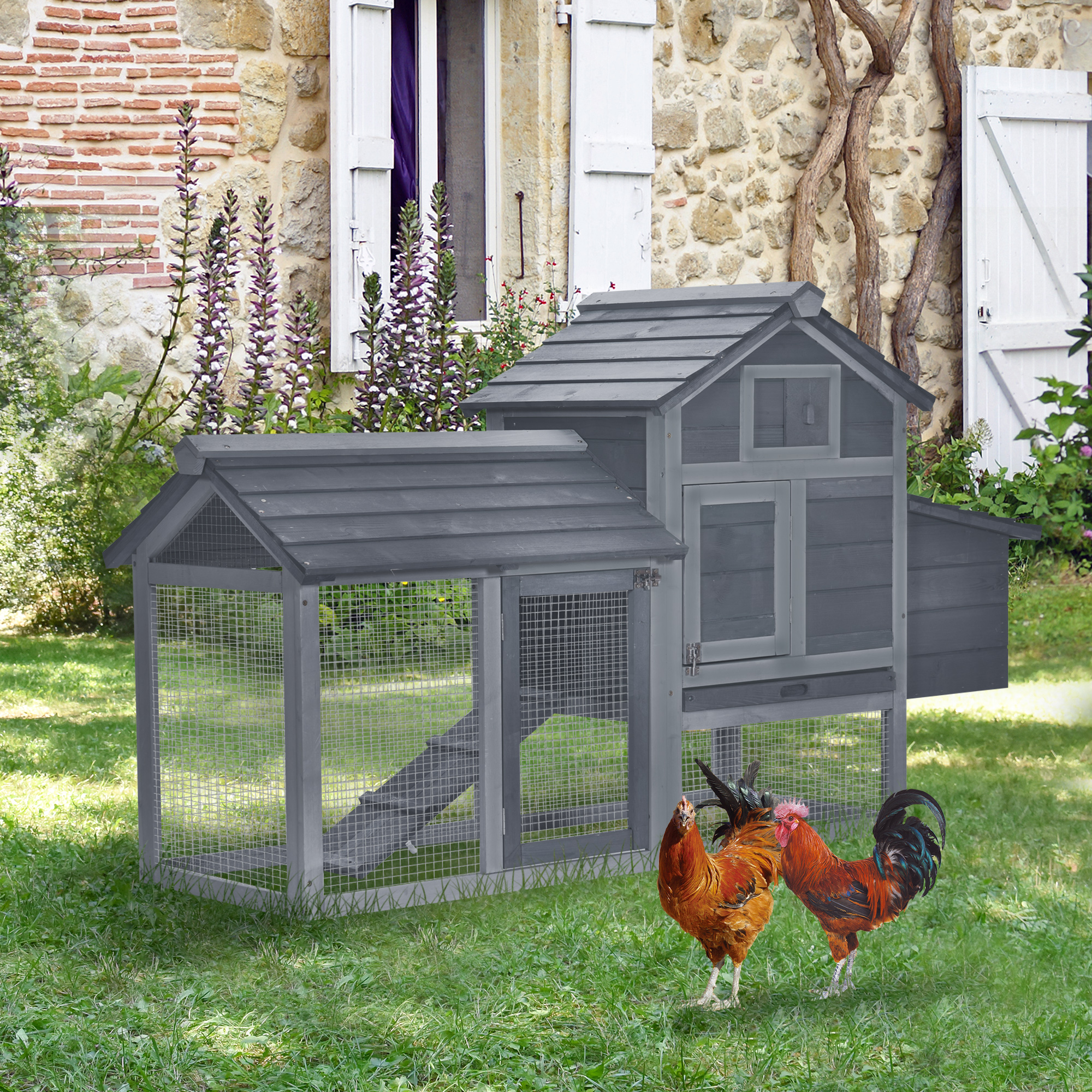 Poulailler bois 59po 2 portes nid plateau gris