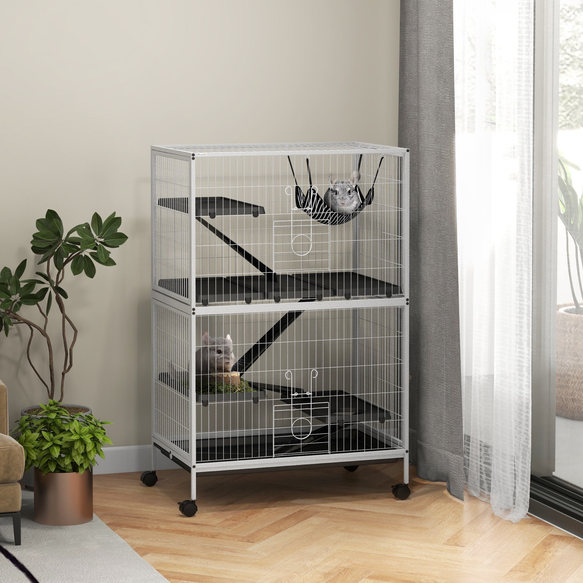 Cage petit animal 50" roulettes 4 portes, furet/chinchilla