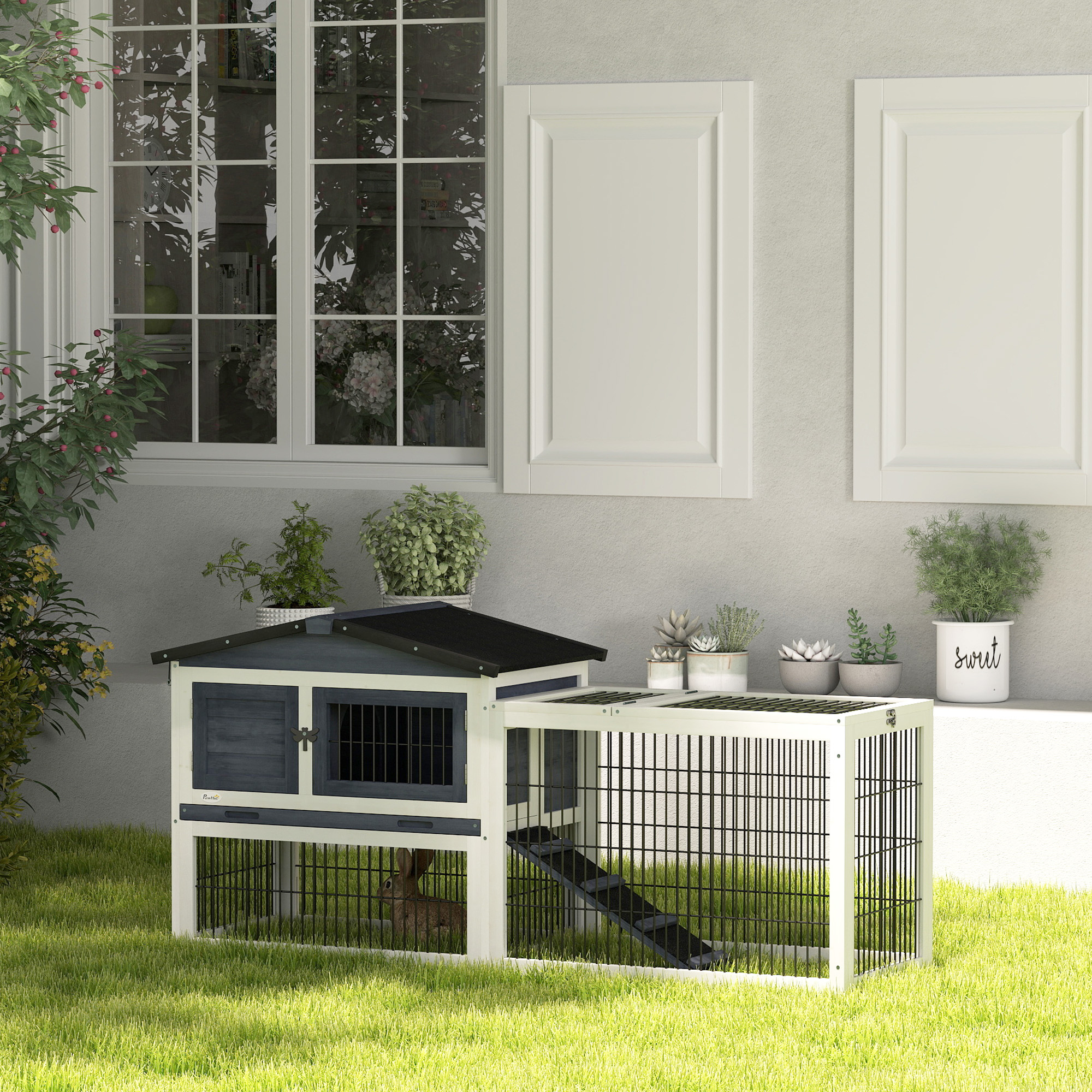 Clapier lapin 59po 2 niveaux toit ouvrant gris