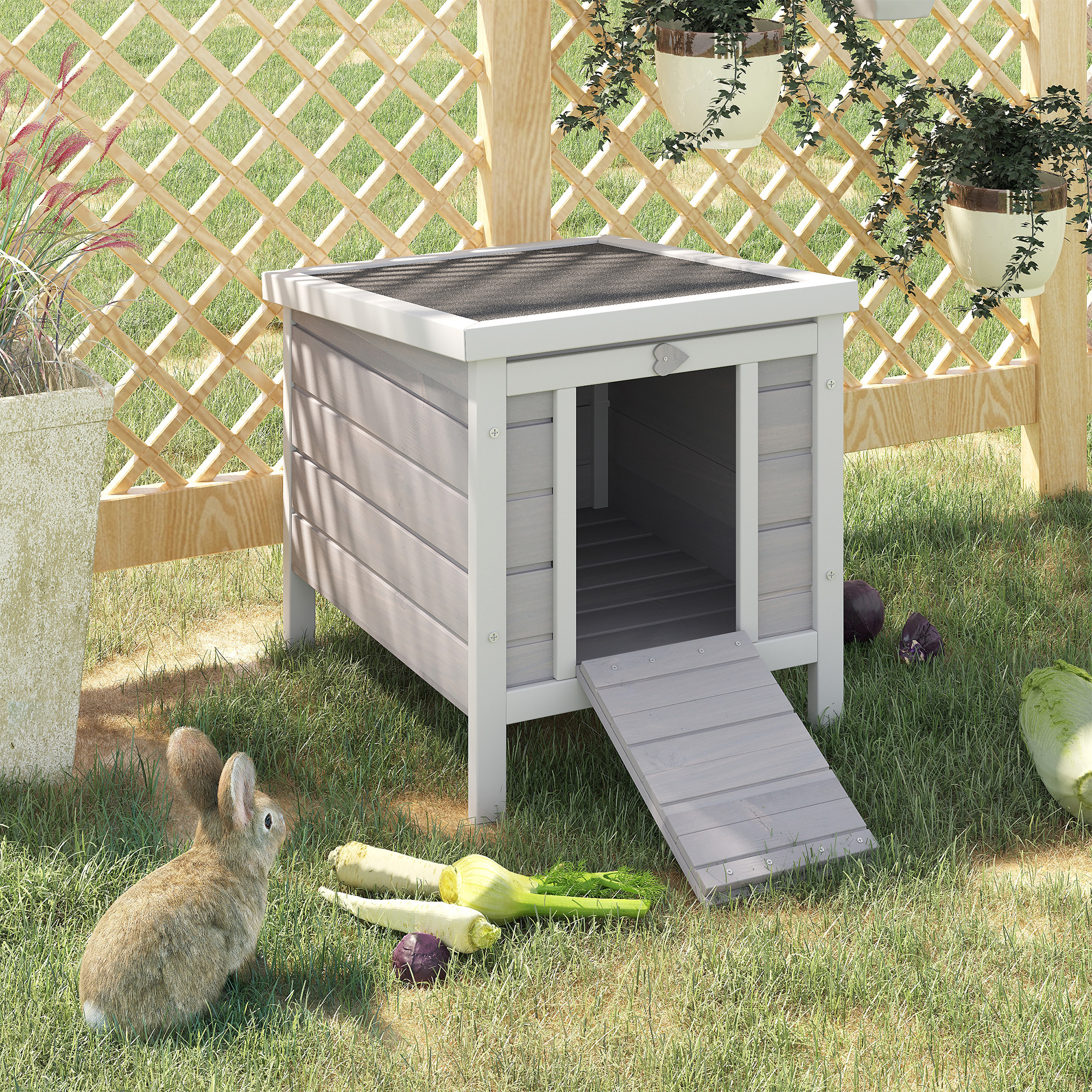 Petite cage lapin bois toit ouvrable 4 en 1 grise