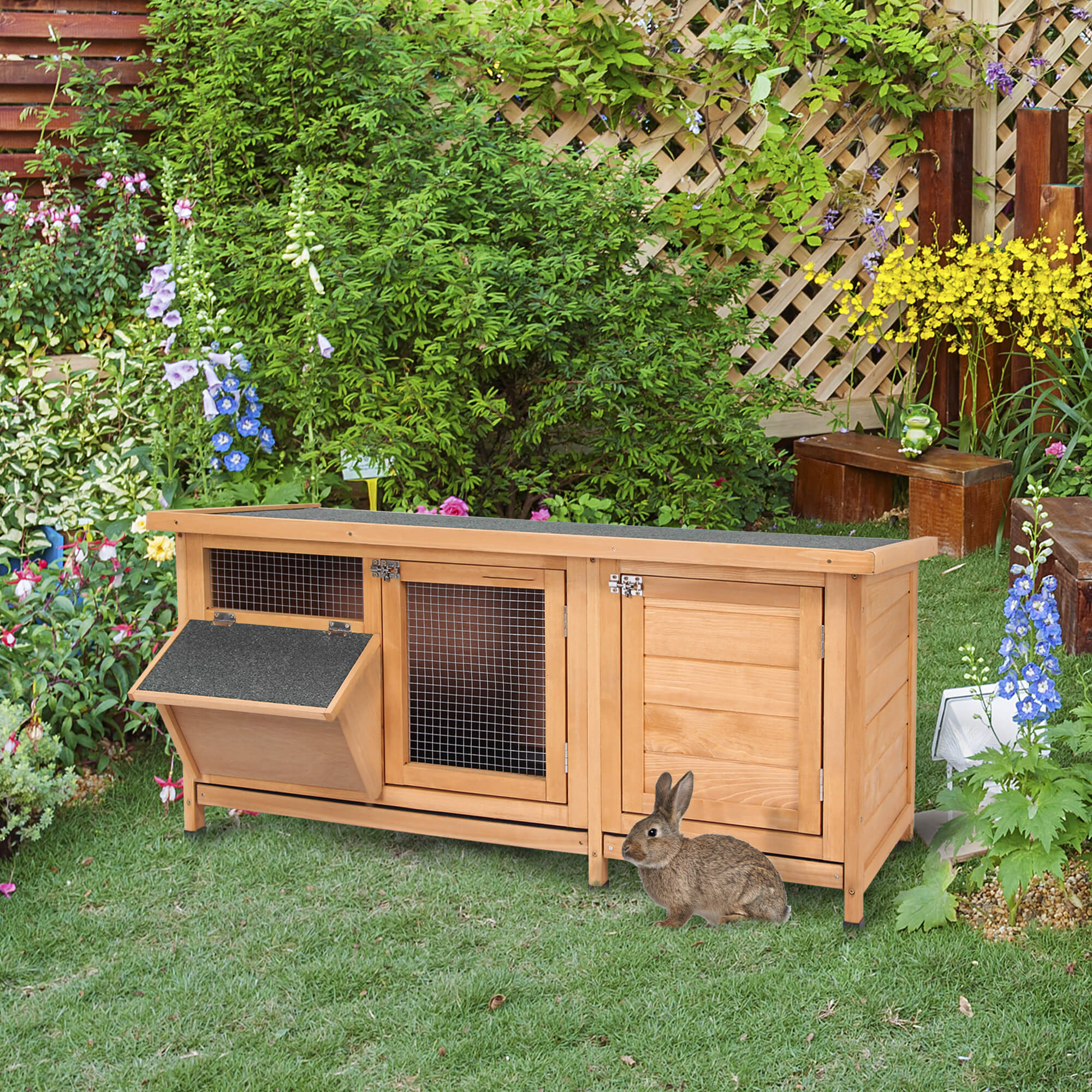 Grand clapier lapin 2 enclos externes jaune