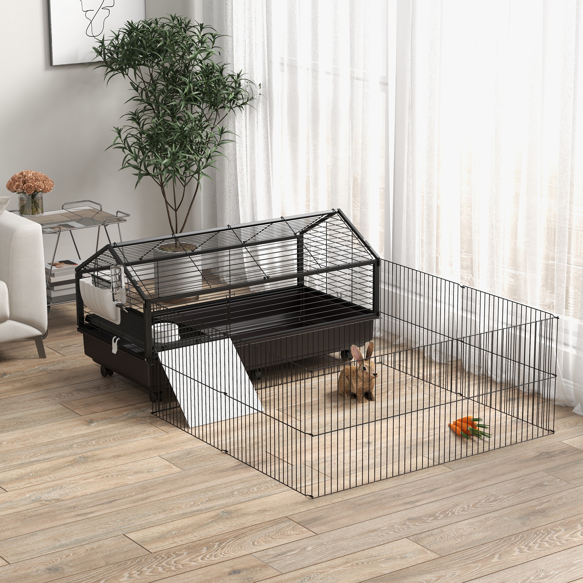 Enclos petit animal roulettes 46.5" biberon