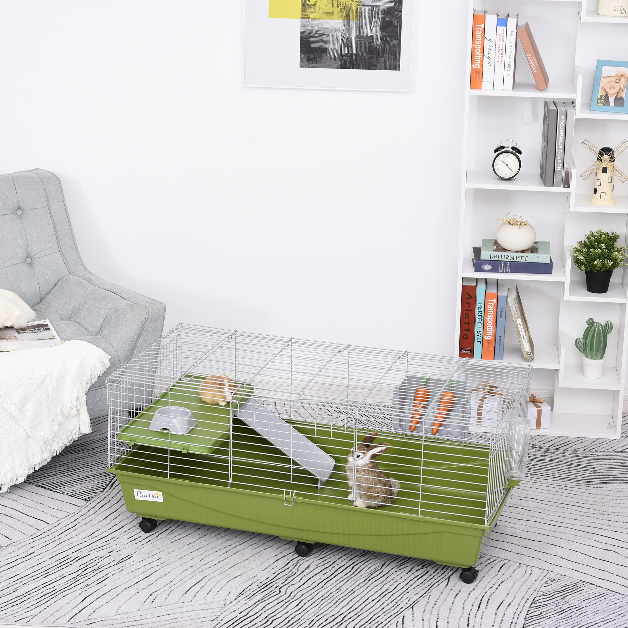 Cage petit animal 47", chinchilla cochon Inde, plateforme rampe roues