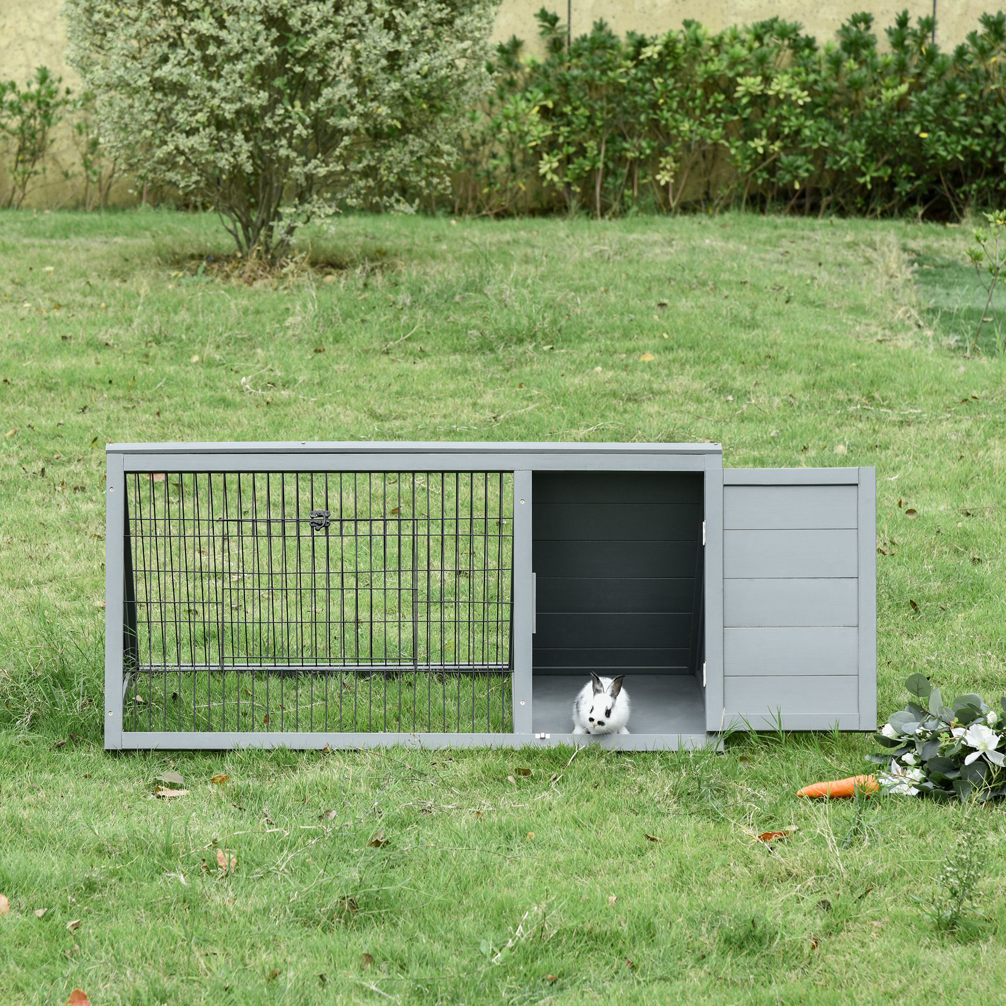Clapier lapin extérieur 46x24,5x21po bois gris clair
