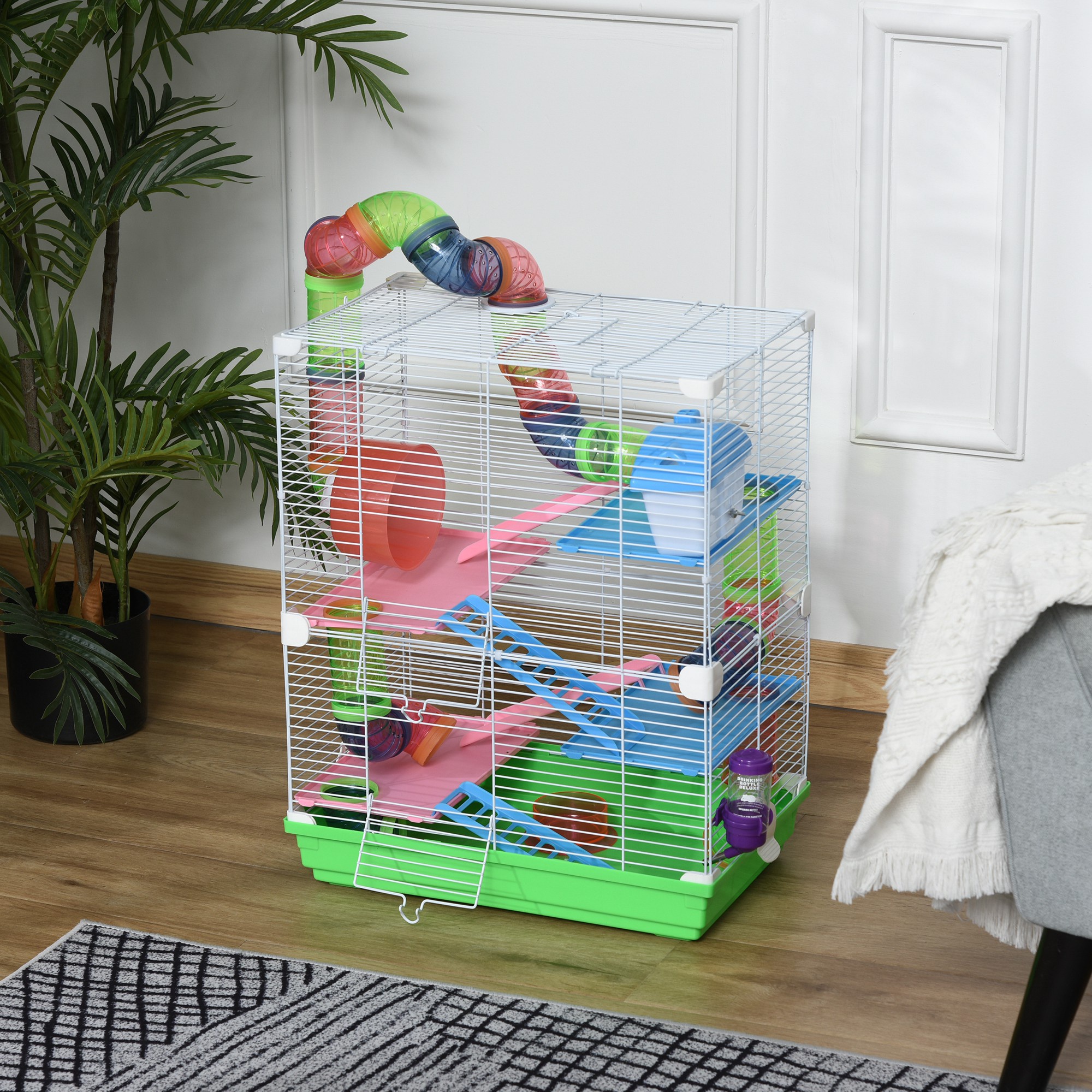 Cage hamster 5 étages portable roues tubes