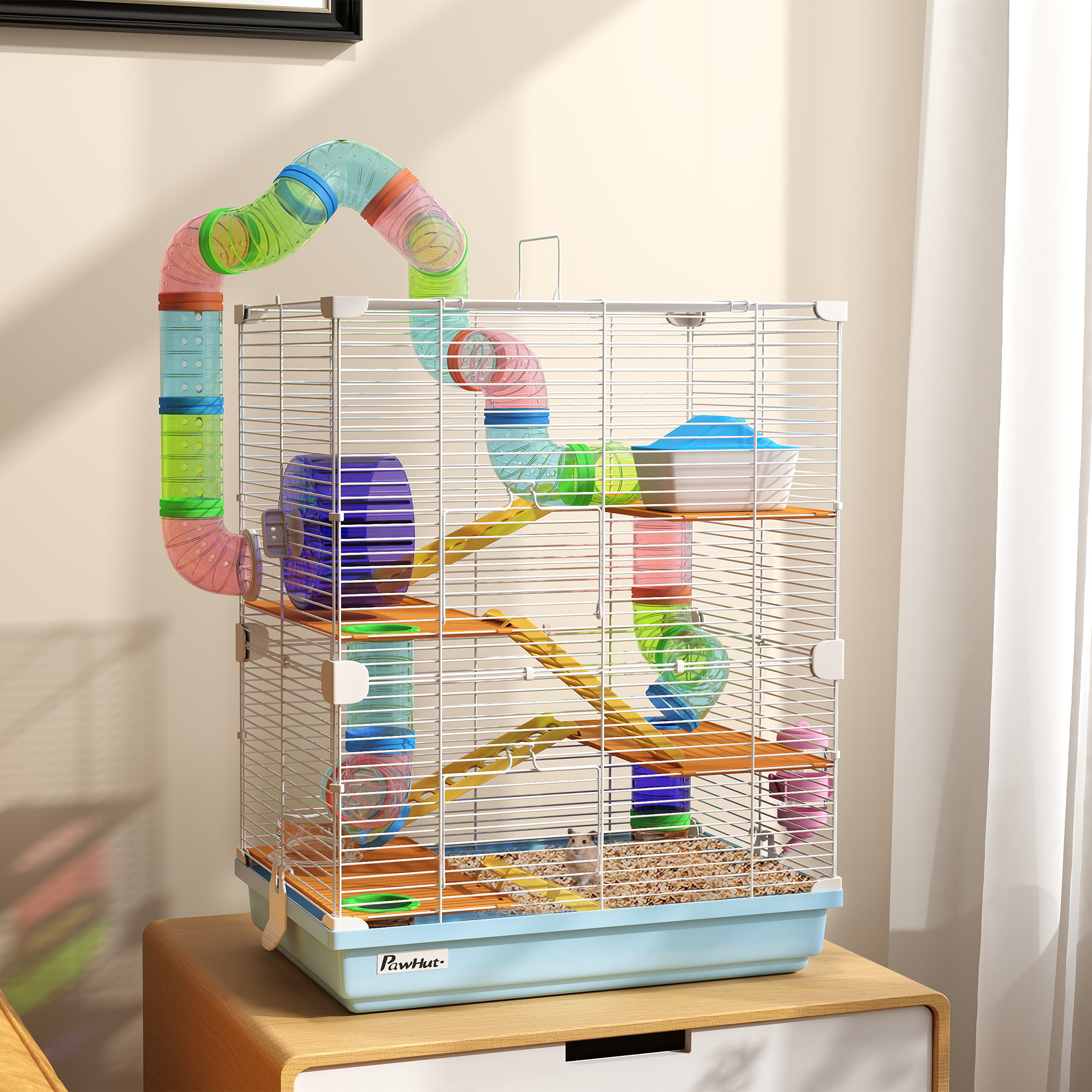 Cage hamster 5 étages Transporteur animal Roues Bleu ciel