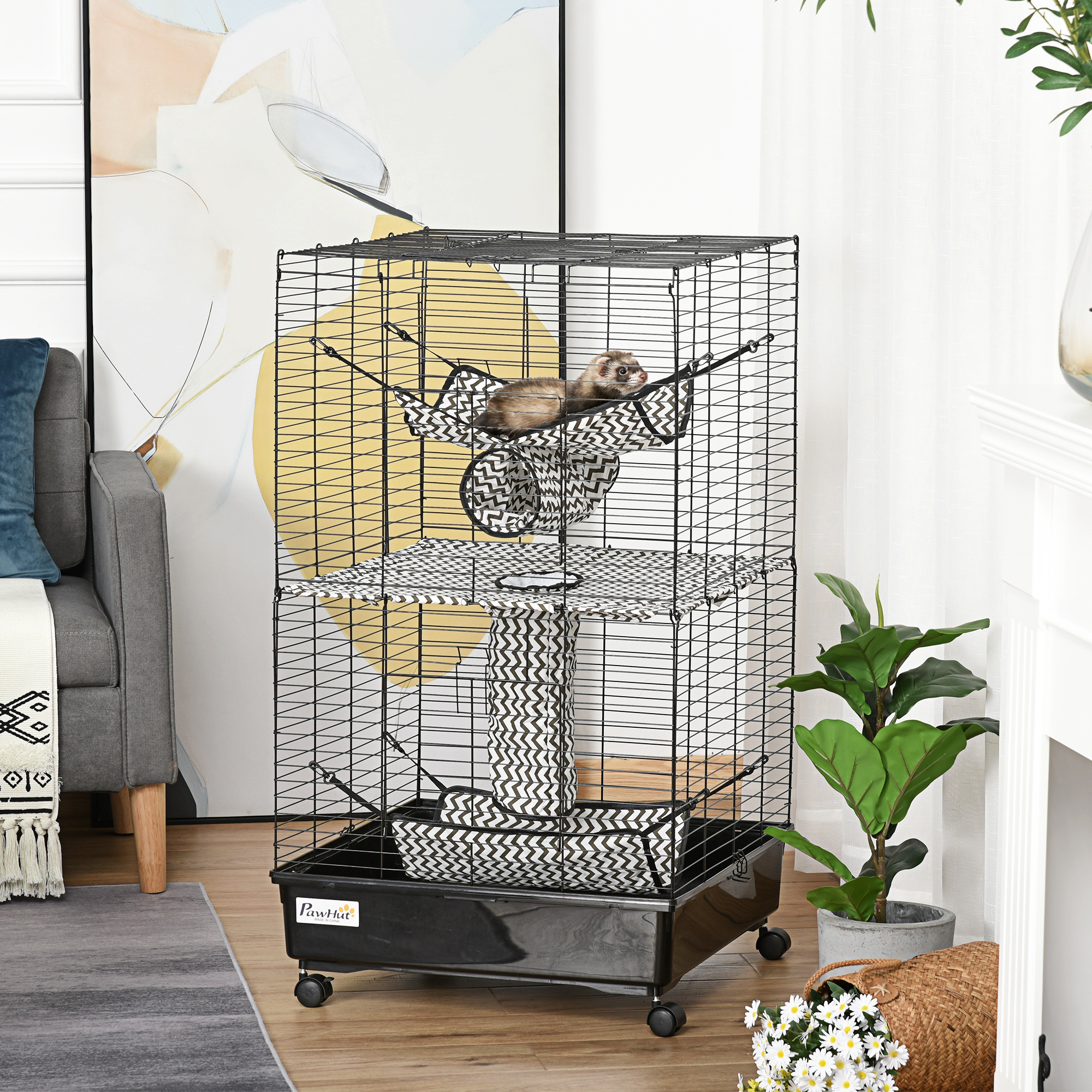 Cage furet 42po habitat métal roulettes, noir
